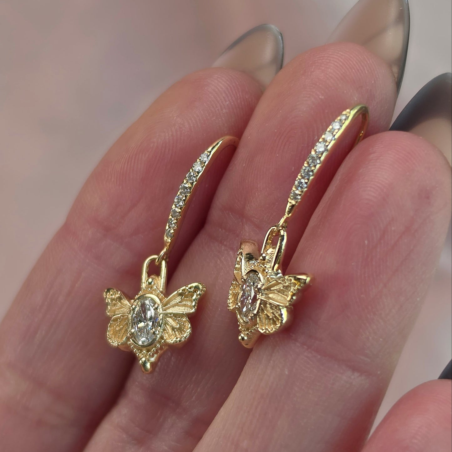 Moth Maiden Diamond Earrings - 14k Gold Bug Fine Jewelry