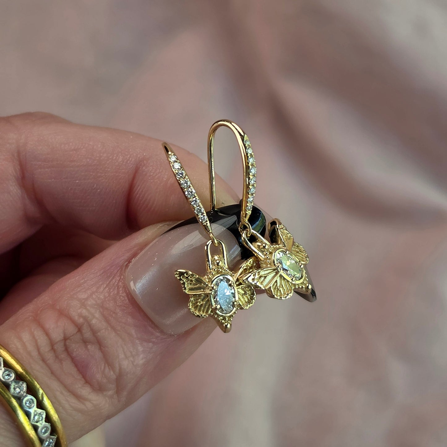 Moth Maiden Diamond Earrings - 14k Gold Bug Fine Jewelry