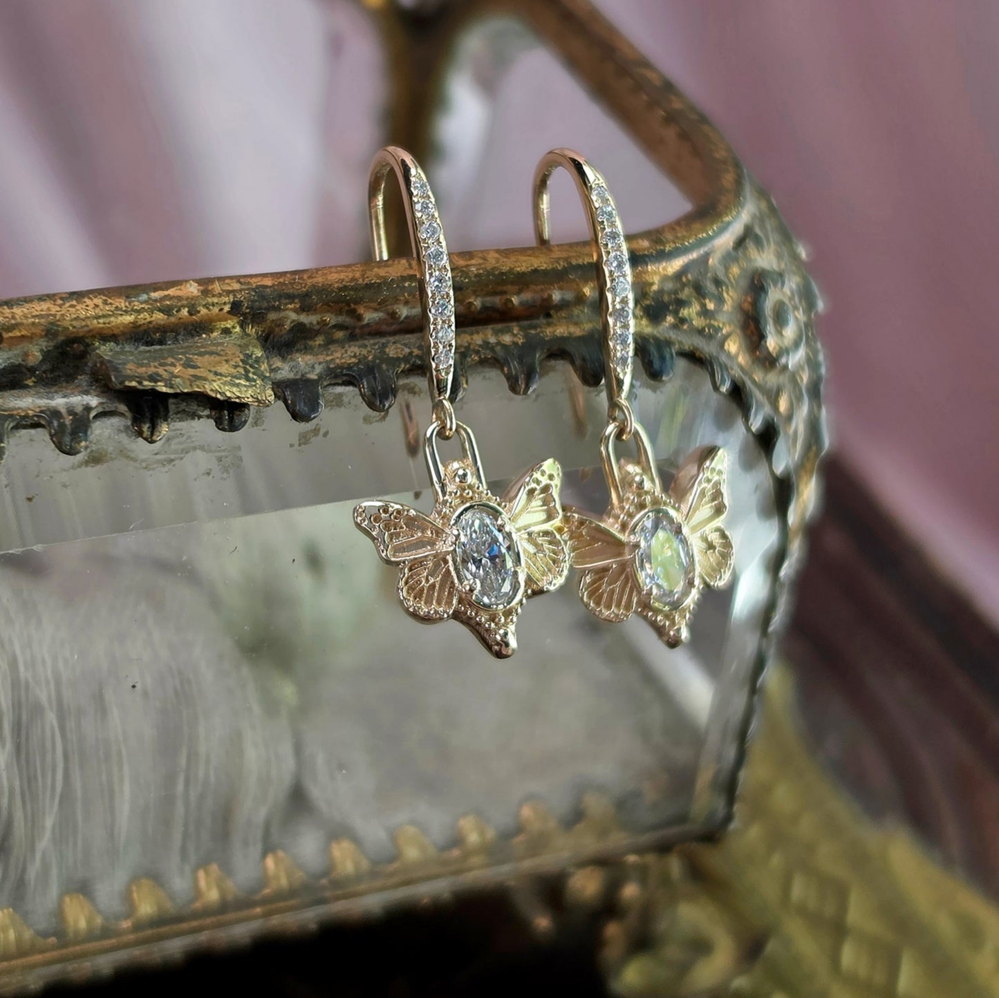 Ready to Ship Moth Maiden Diamond Earrings - 14k Yellow Gold Bug Fine Jewelry