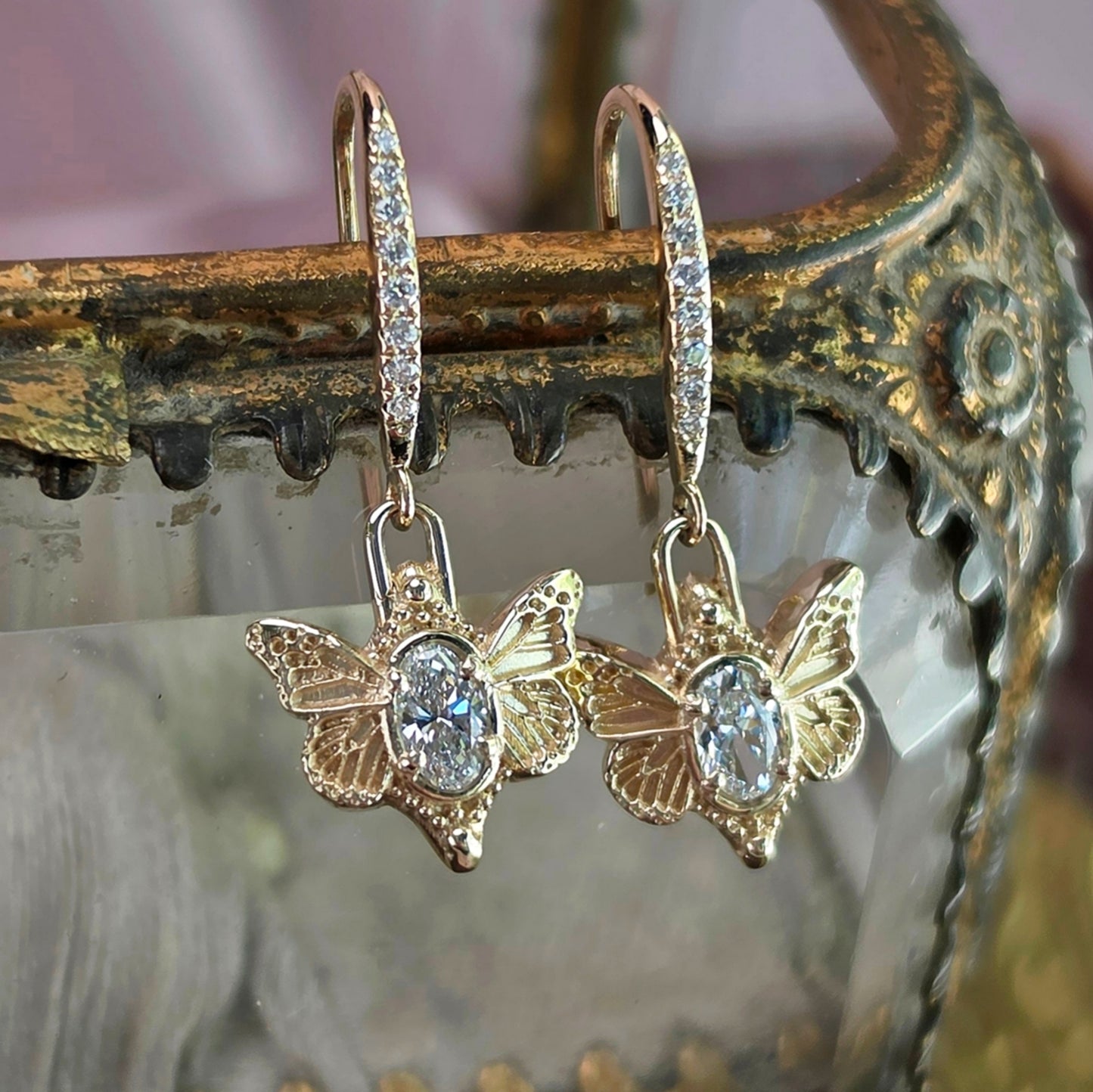 Ready to Ship Moth Maiden Diamond Earrings - 14k Yellow Gold Bug Fine Jewelry