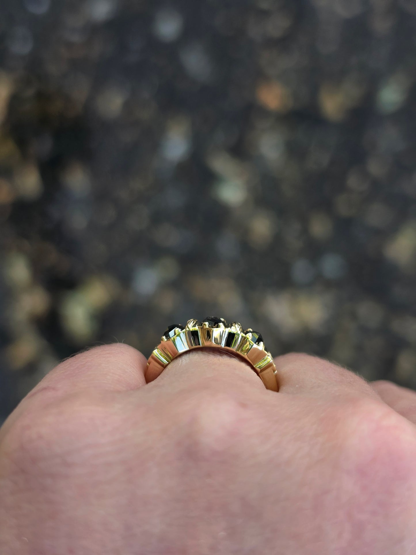 Ready to Ship Size 6-8 Witch Ring with Rose Cut Salt & Pepper Hexagon Diamonds