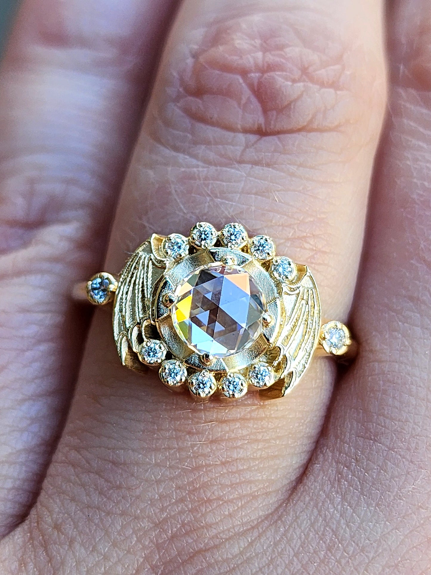 Load image into Gallery viewer, diamond victorian gothic gold ring 
