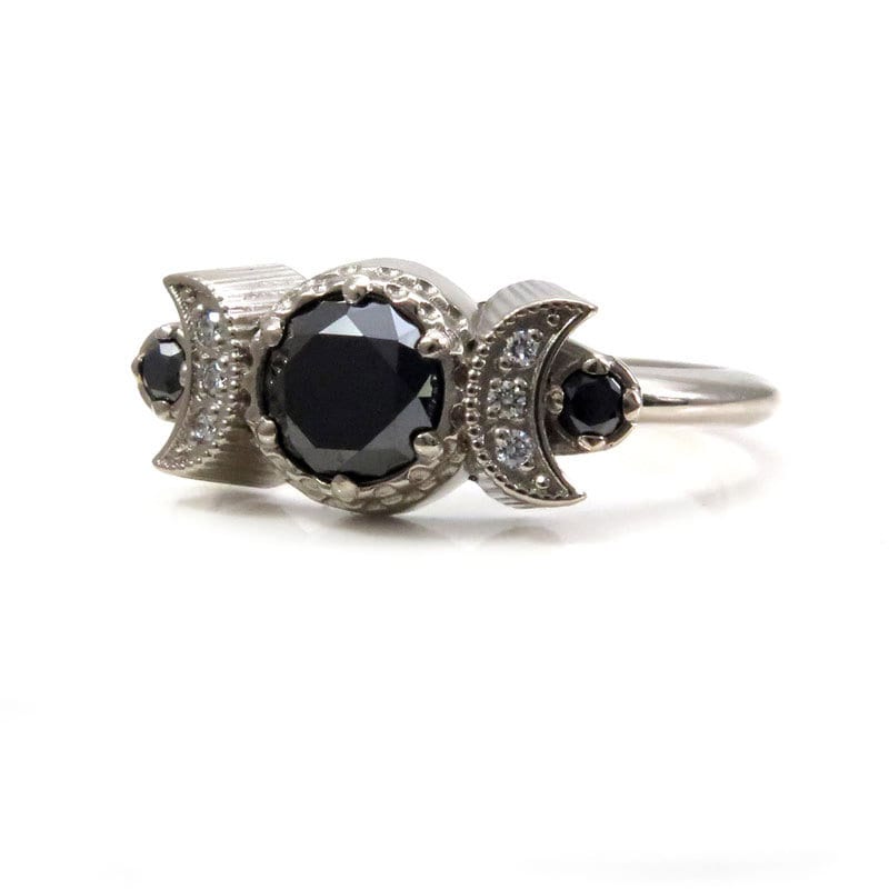 Hecate Moon Engagement Ring *Setting Only* for Build your own Ring, Gothic Witchy Bohemian Jewelry, Black Diamond Wedding Ring
