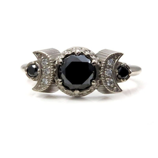 Hecate Moon Engagement Ring *Setting Only* for Build your own Ring, Gothic Witchy Bohemian Jewelry, Black Diamond Wedding Ring
