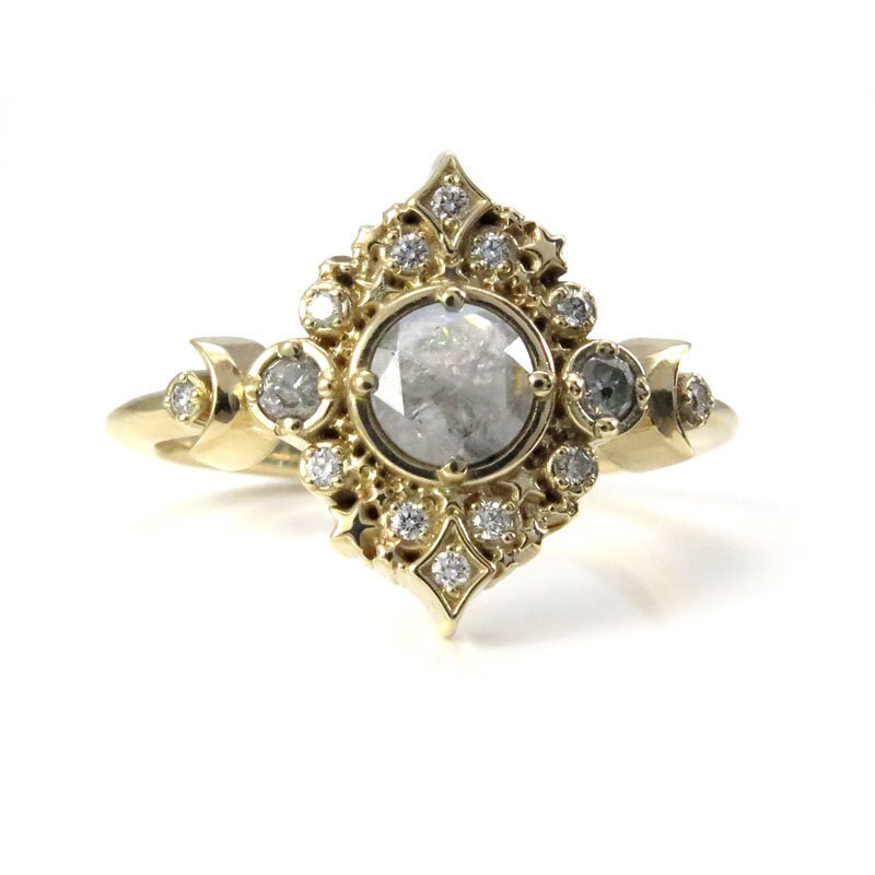 Galaxie Engagement Ring *Setting Only* for Build your own Ring, Lunar Moon and Stars Vintage Style Ring with Diamonds