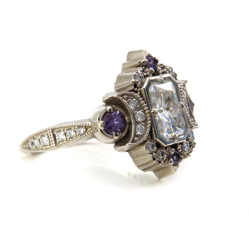 *Setting Only* Selene Moon Goddess Engagement Ring for Build Your Own Ring - Chatham and Diamond Gems Side Stones