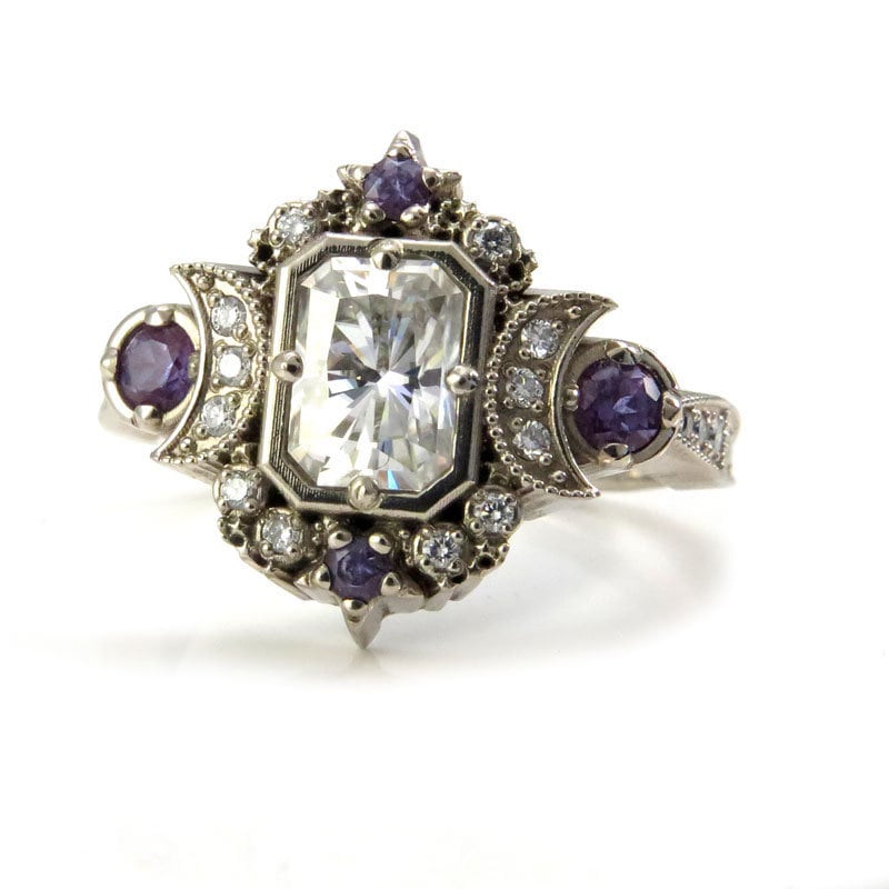 *Setting Only* Selene Moon Goddess Engagement Ring for Build Your Own Ring - Chatham and Diamond Gems Side Stones