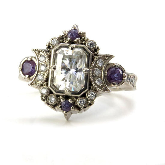 Load image into Gallery viewer, *Setting Only* Selene Moon Goddess Engagement Ring for Build Your Own Ring - Chatham and Diamond Gems Side Stones

