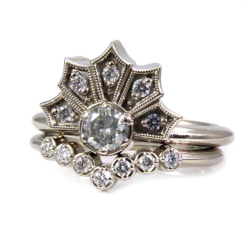 Load image into Gallery viewer, *Setting Only* Modern Art Deco Crown Engagement Ring Set for Build Your Own Ring
