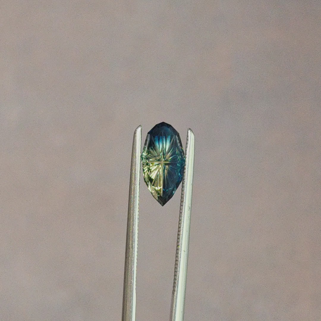 Load and play video in Gallery viewer, 1.13ct Parti Natural Australian Sapphire Pear Fantasy Cut by Brett Kosnar
