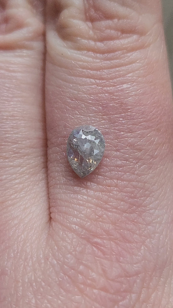Load and play video in Gallery viewer, 1.11ct Natural Rose Cut Salt &amp;amp; Pepper Light Gray Pear Diamond
