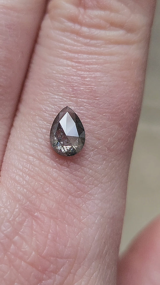 Load and play video in Gallery viewer, .85ct Natural Rose Cut Salt &amp;amp; Pepper Pear Diamond
