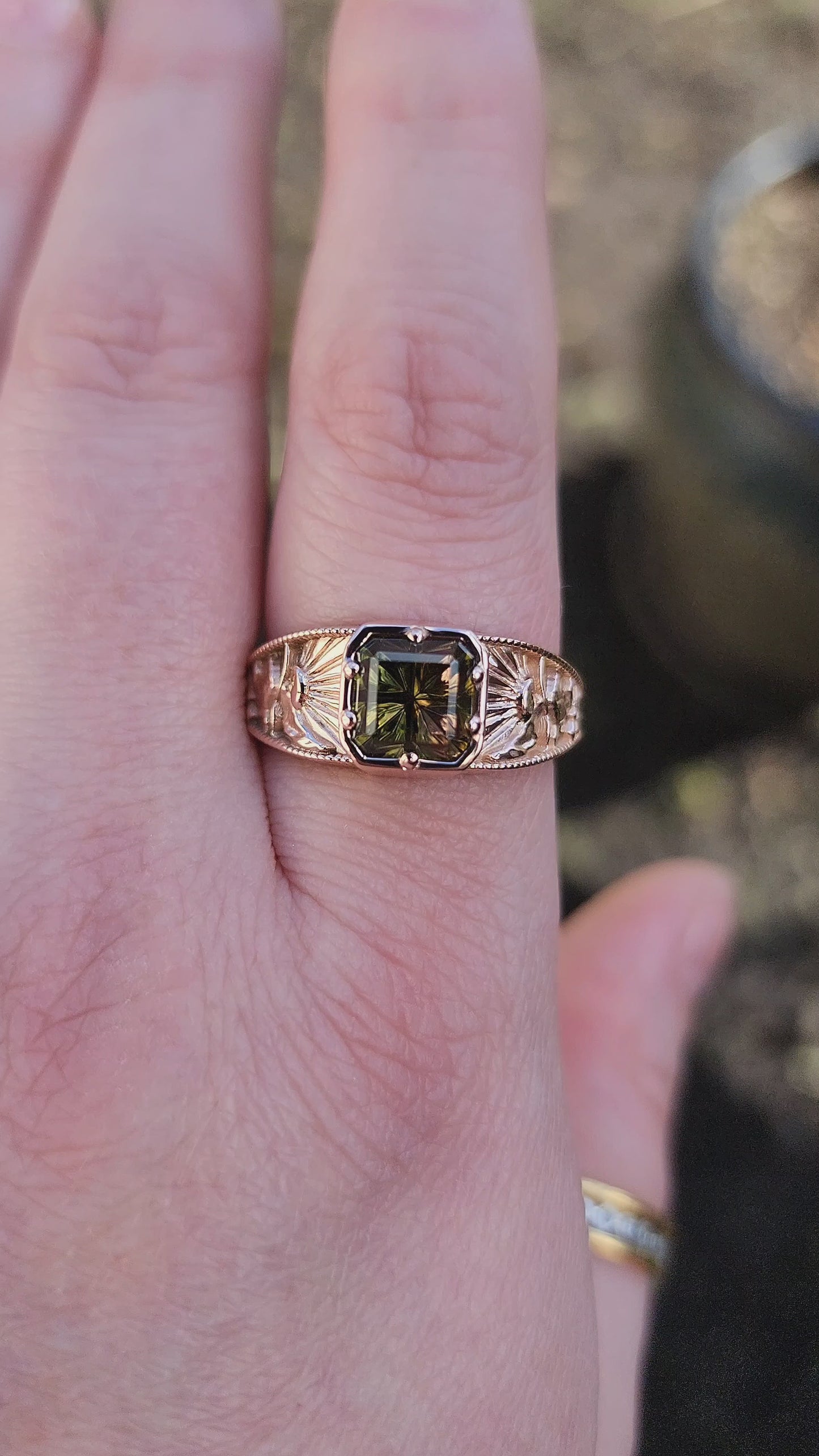 Load and play video in Gallery viewer, Forest Sprite with Bi-Color Radiant Starbrite Cut Tourmaline by John Dyer video
