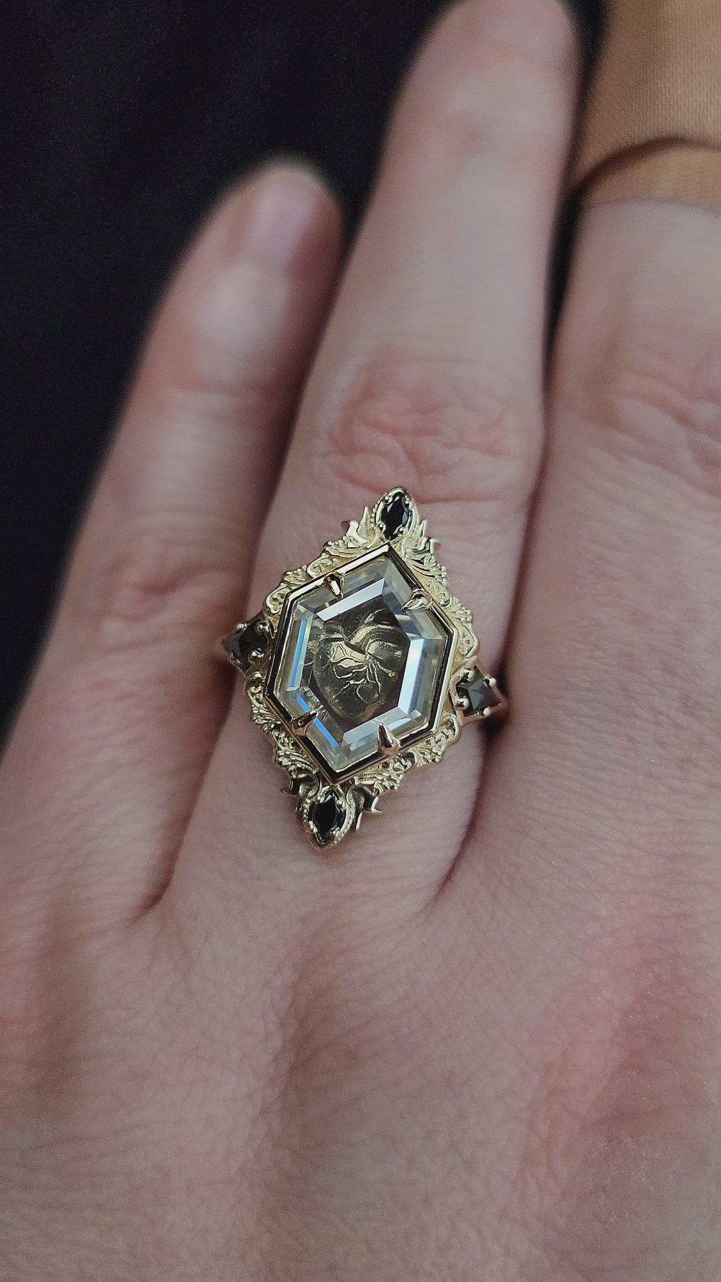 Load and play video in Gallery viewer, Anatomical Heart Shadowbox Ring  Gothic Alternative Fine Jewelry video
