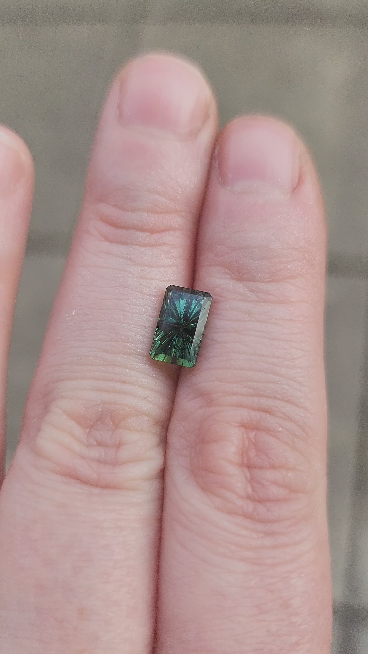 Load and play video in Gallery viewer, 1.51ct Dark Green Tourmaline Emerald Fantasy Cut by Brett Kosnar
