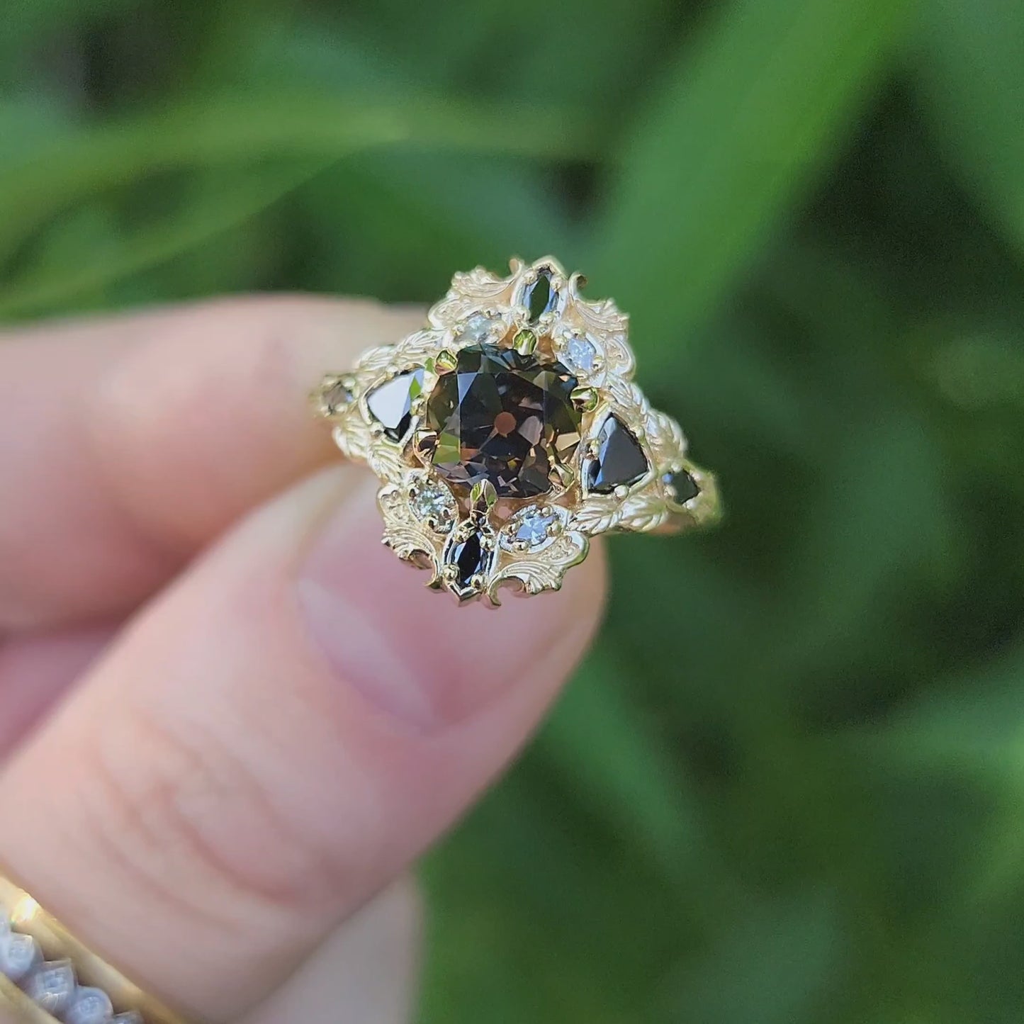 Load and play video in Gallery viewer, Old European Cut Cushion Montana Sapphire Athena Ring 14k Yellow Gold video
