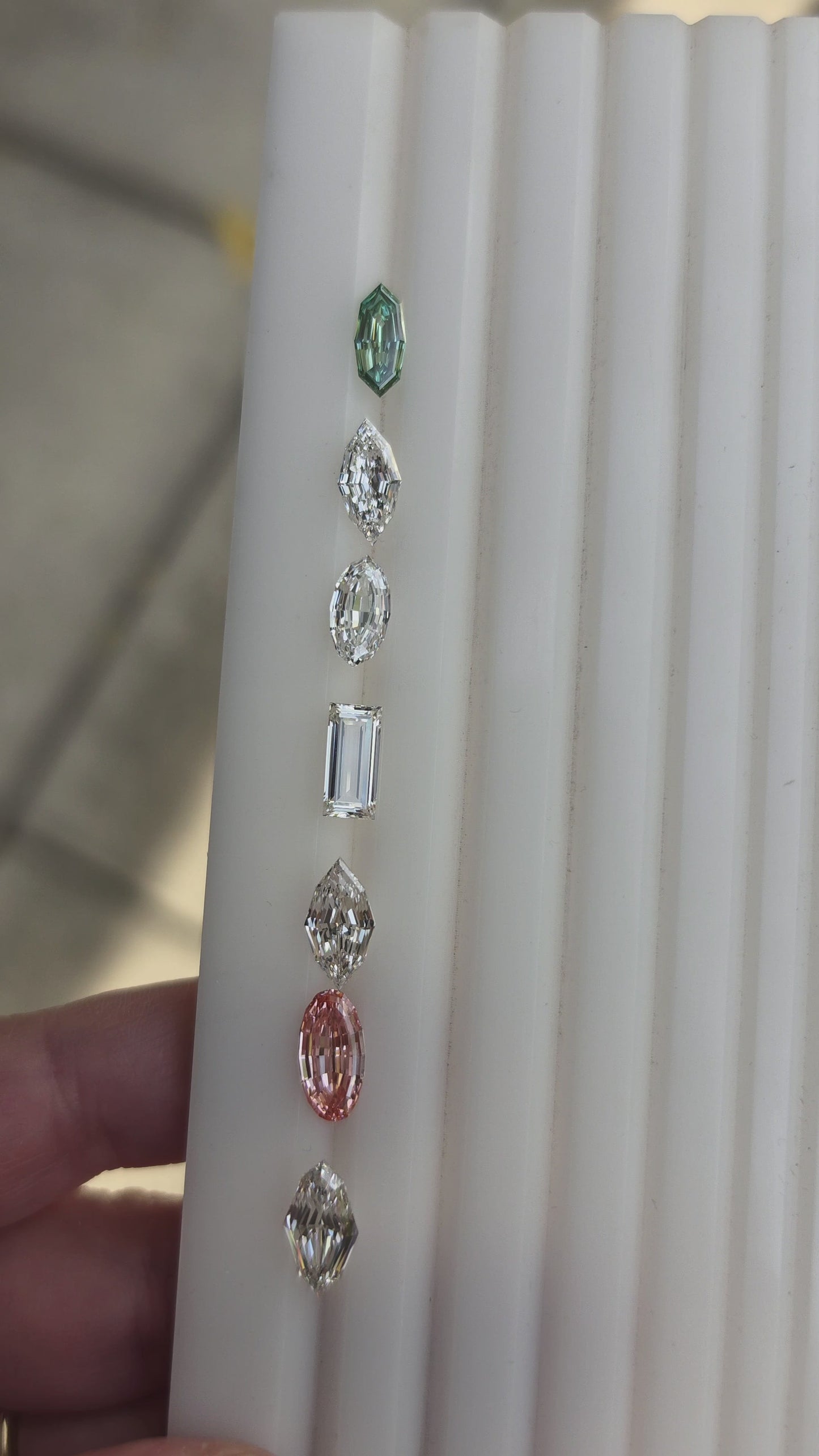 Load and play video in Gallery viewer, Mirror Ring with Trapezoid and Pear Diamond Sides
