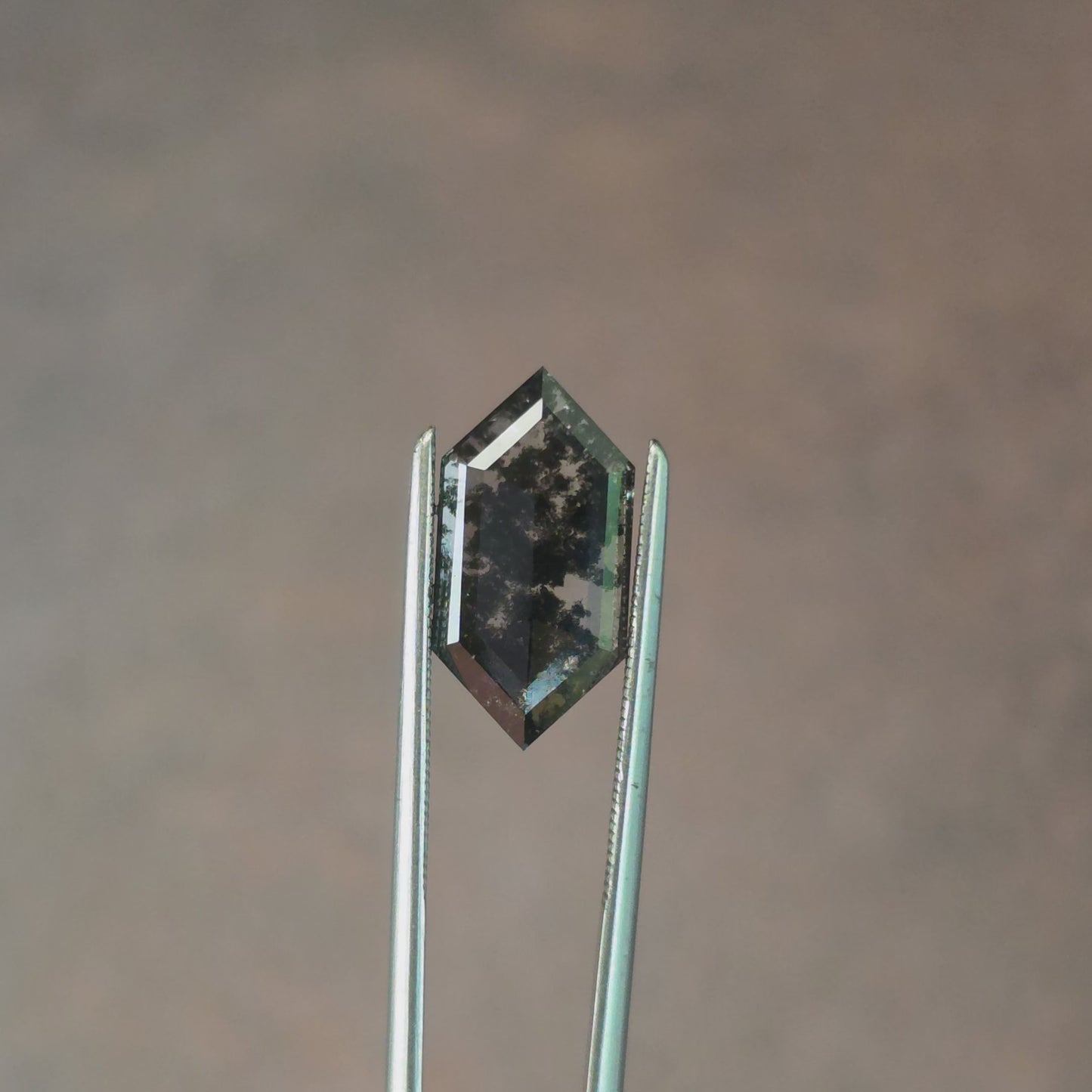 Load and play video in Gallery viewer, 3.38ct Salt and Pepper Lab Diamond Rose Cut Elongated Hexagon or Duchess Cut
