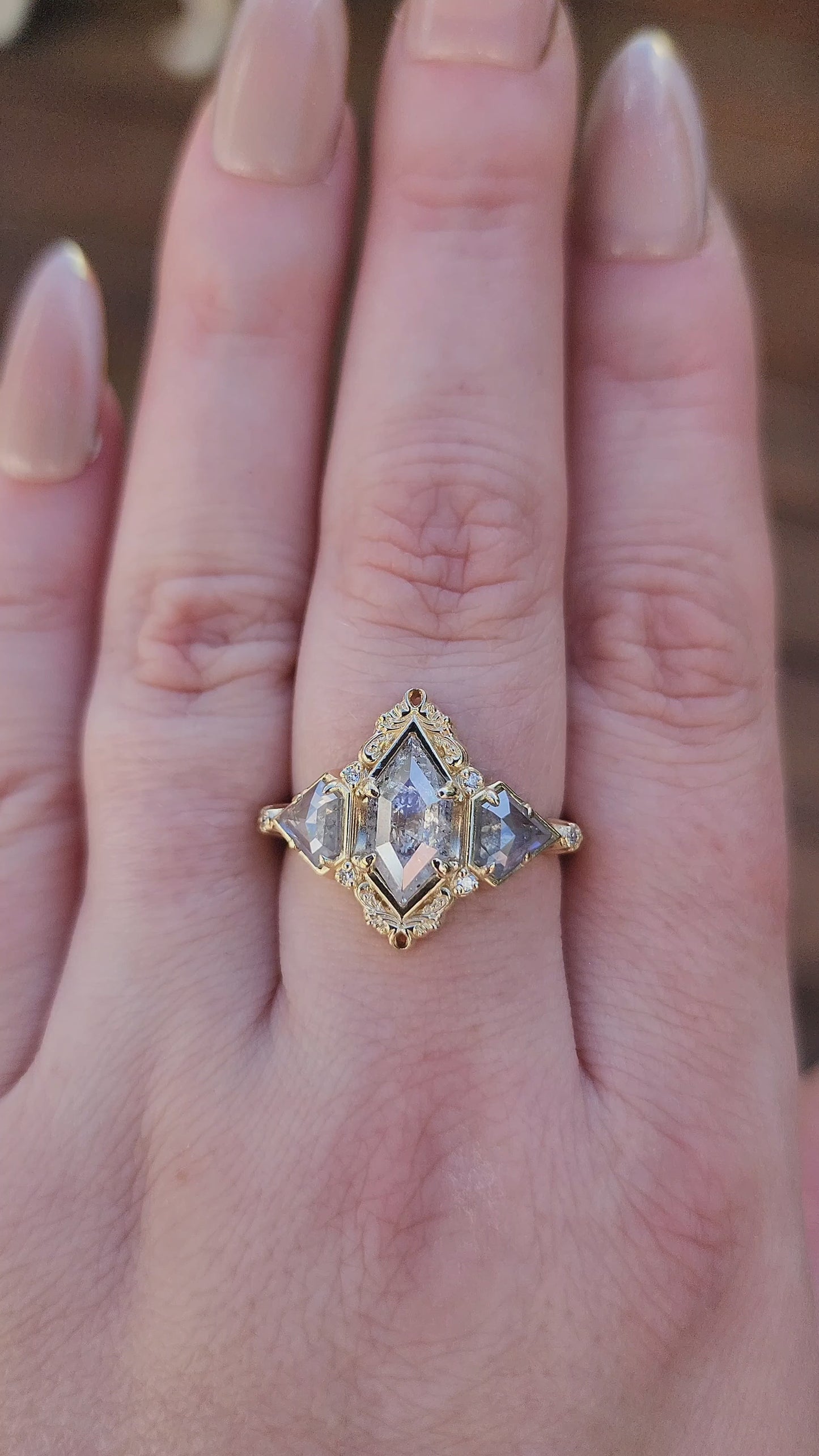 Load and play video in Gallery viewer, Art Deco Odette with Rose Cut Natural Diamonds 14k Yellow Gold video
