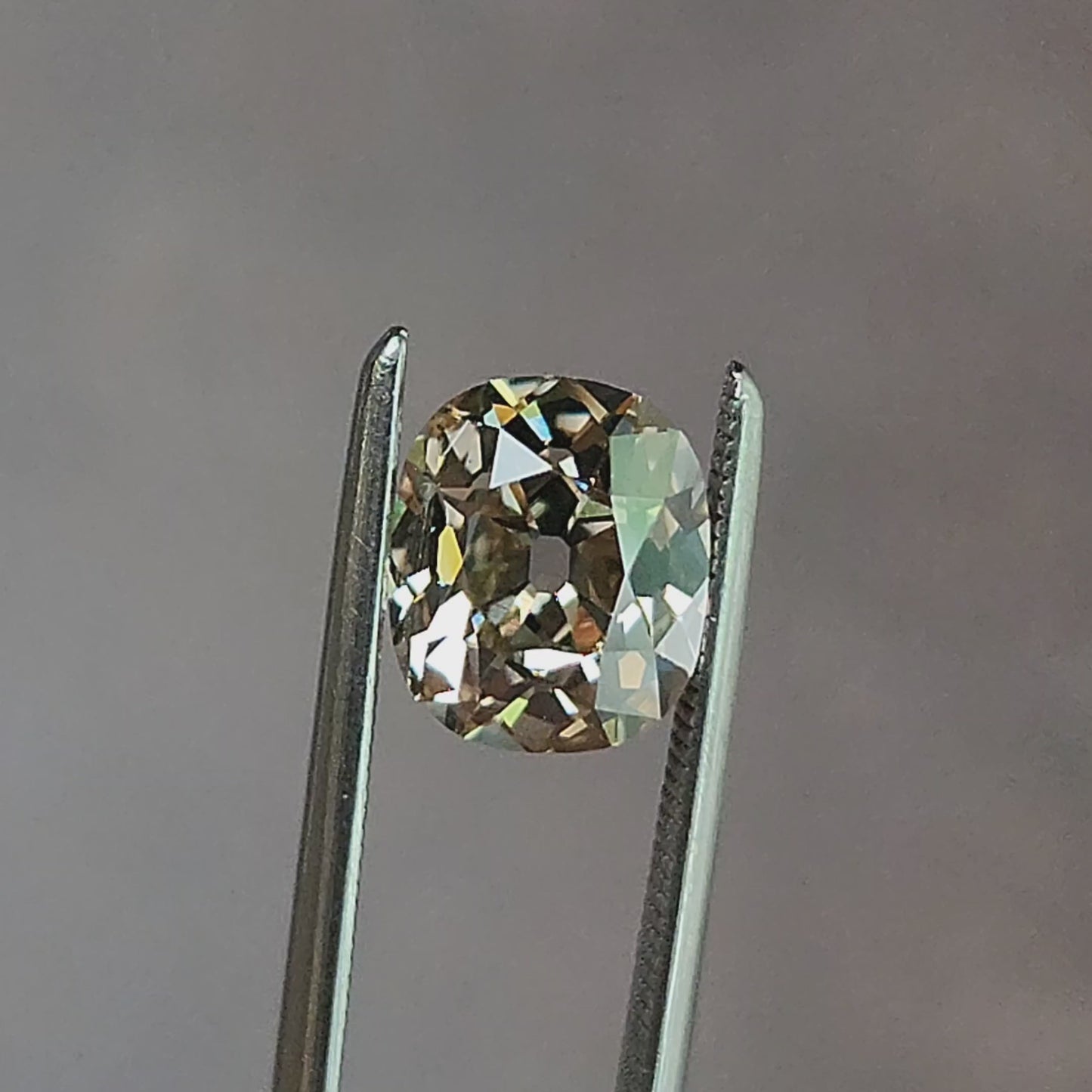 Load and play video in Gallery viewer, 1.68ct Natural Champagne Diamond Cushion Old Mine Antique Cut
