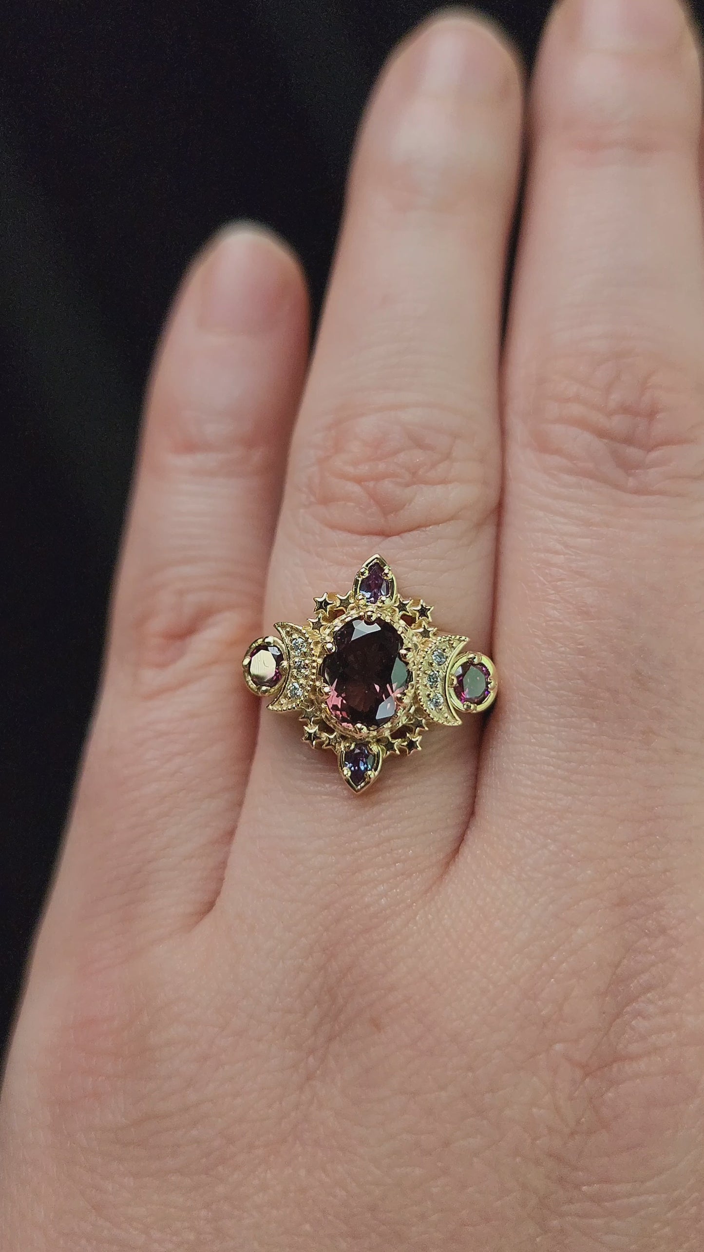 Load and play video in Gallery viewer, Sparkling Cosmos with Natural Cranberry Oval Sapphire and Alexandrite video
