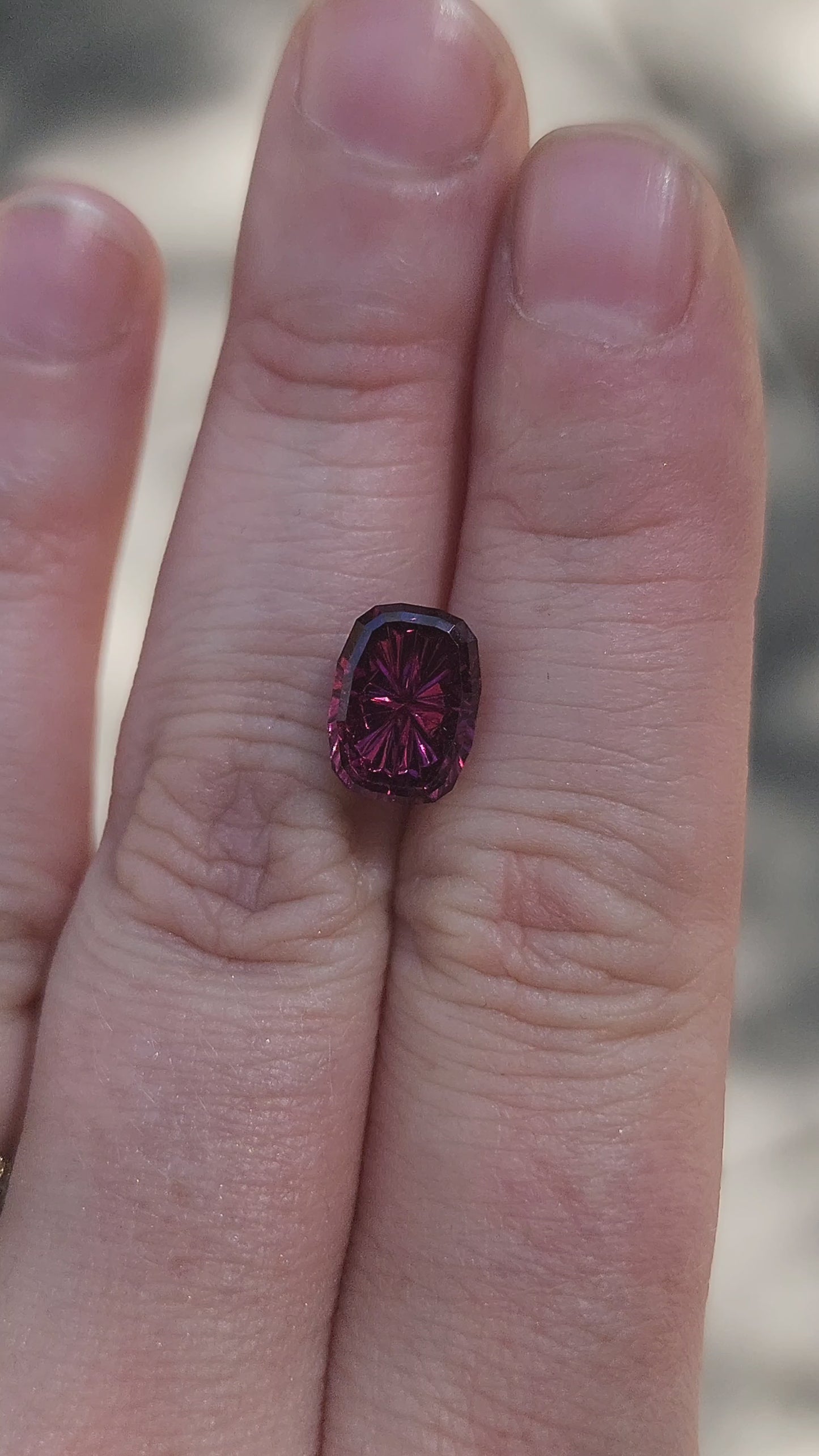 Load and play video in Gallery viewer, 4.33ct Natural Rhodolite Garnet Cushion - Starbrite cut by John Dyer
