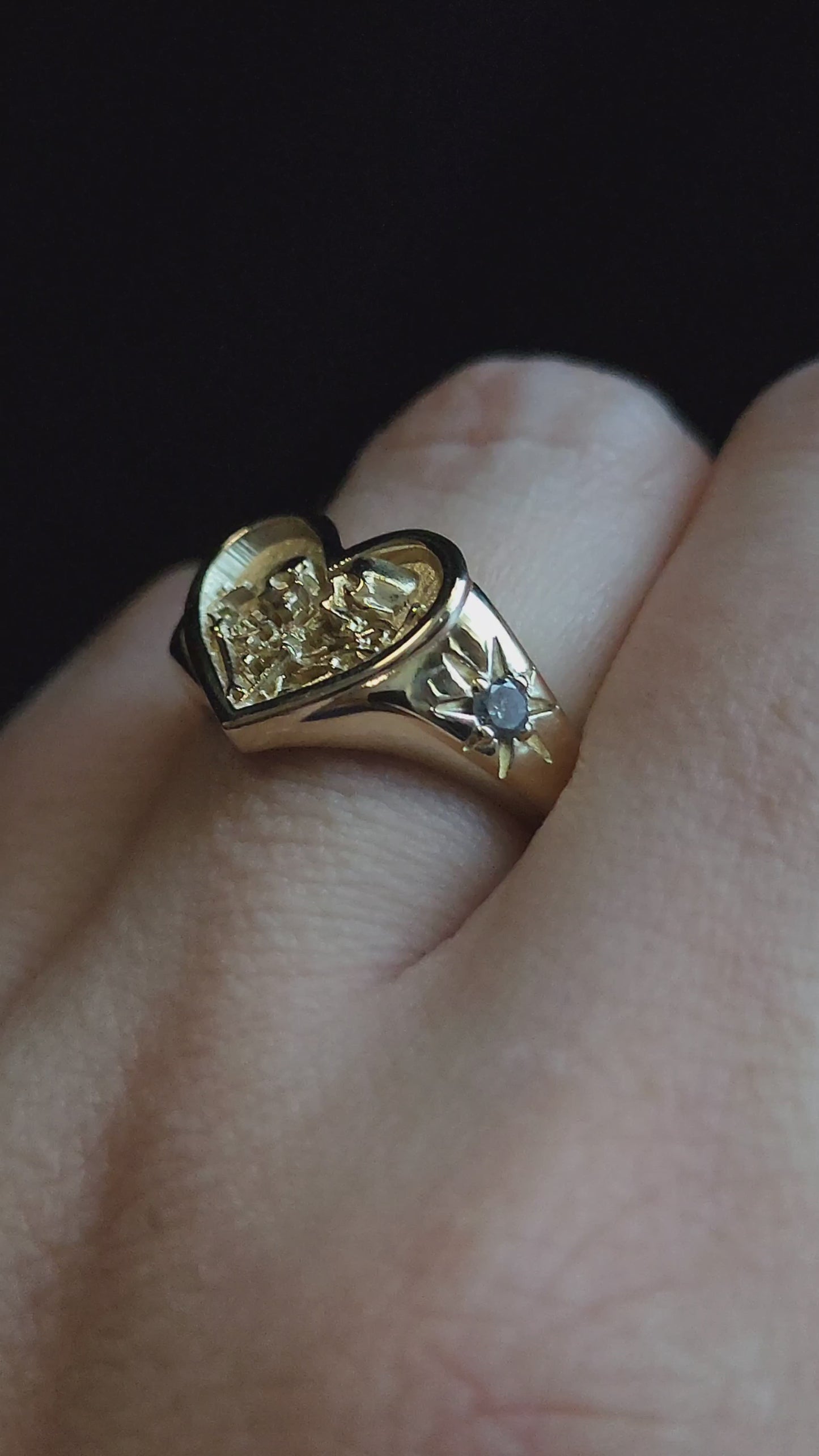 Load and play video in Gallery viewer, 14k Gold or Silver Heart Signet Ring The Lovers Skeleton Final Embrace - Gothic Romantic Engagement Ring Salt &amp;amp; Pepper Diamonds Memento Mori Modern Mourning Ready to Ship Size 6-8
