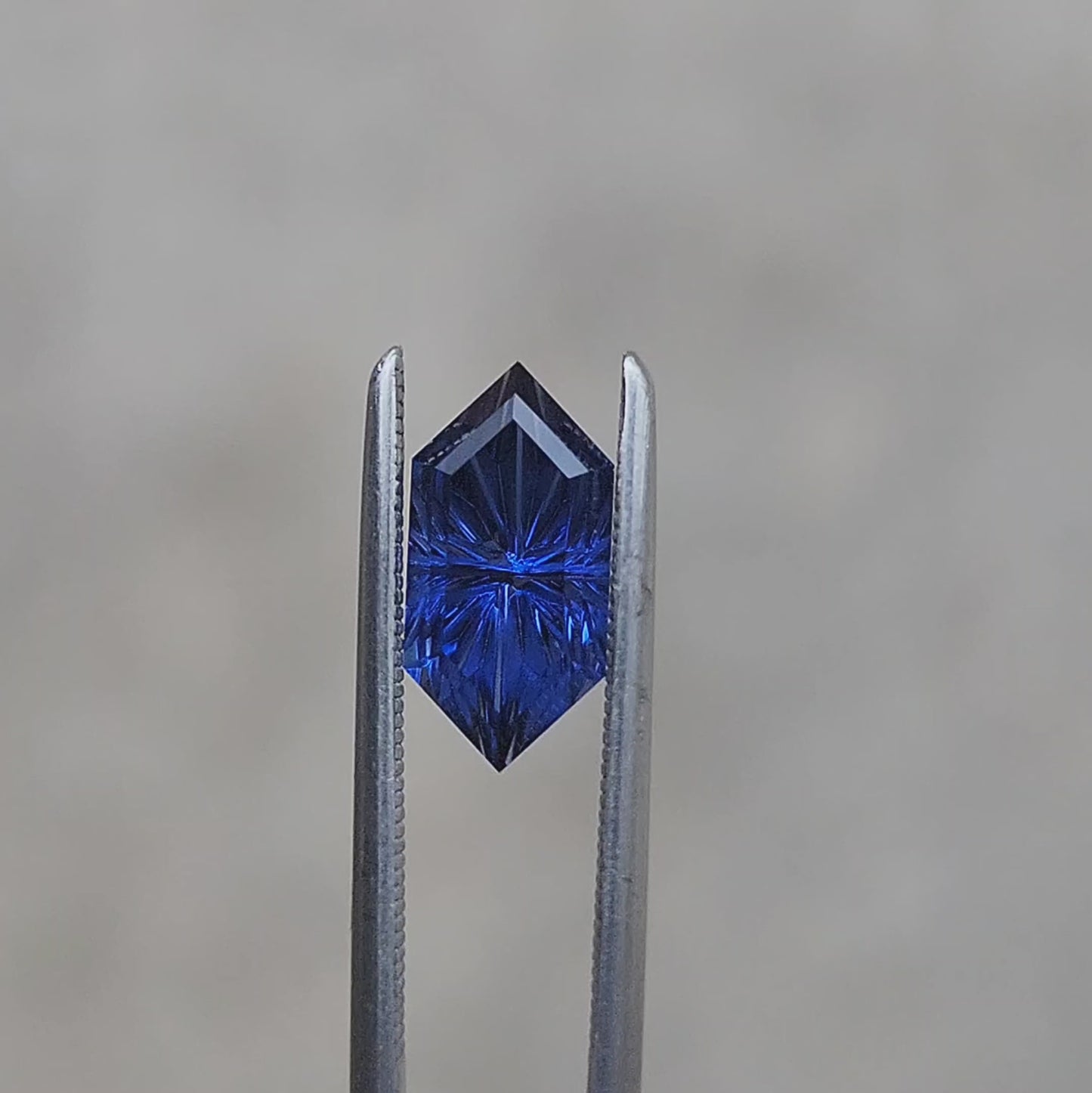 Load and play video in Gallery viewer, 1.96ct Deep Blue Duchess Fantasy cut Lab Grown Sapphire by The Fellowship Forge
