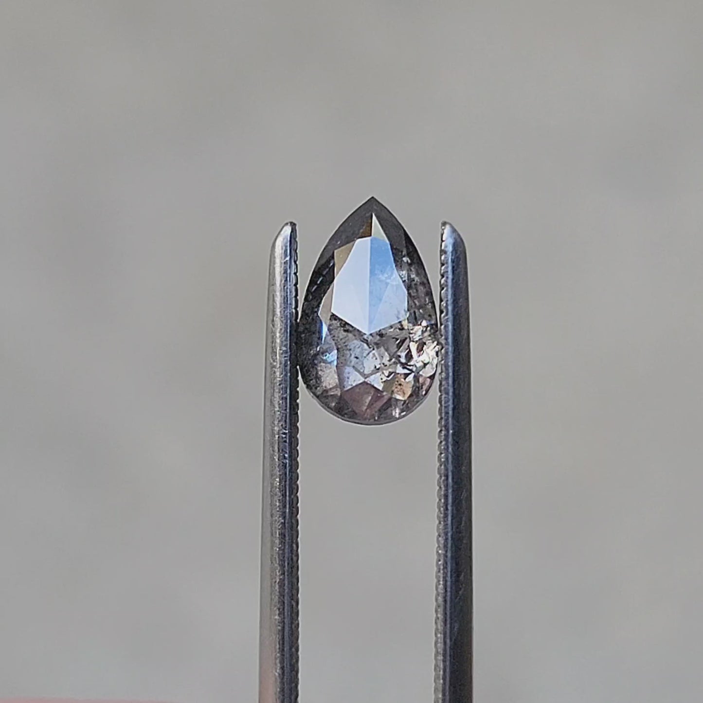 Load and play video in Gallery viewer, .94ct Natural Rose Cut Pear Salt &amp;amp; Pepper Diamond
