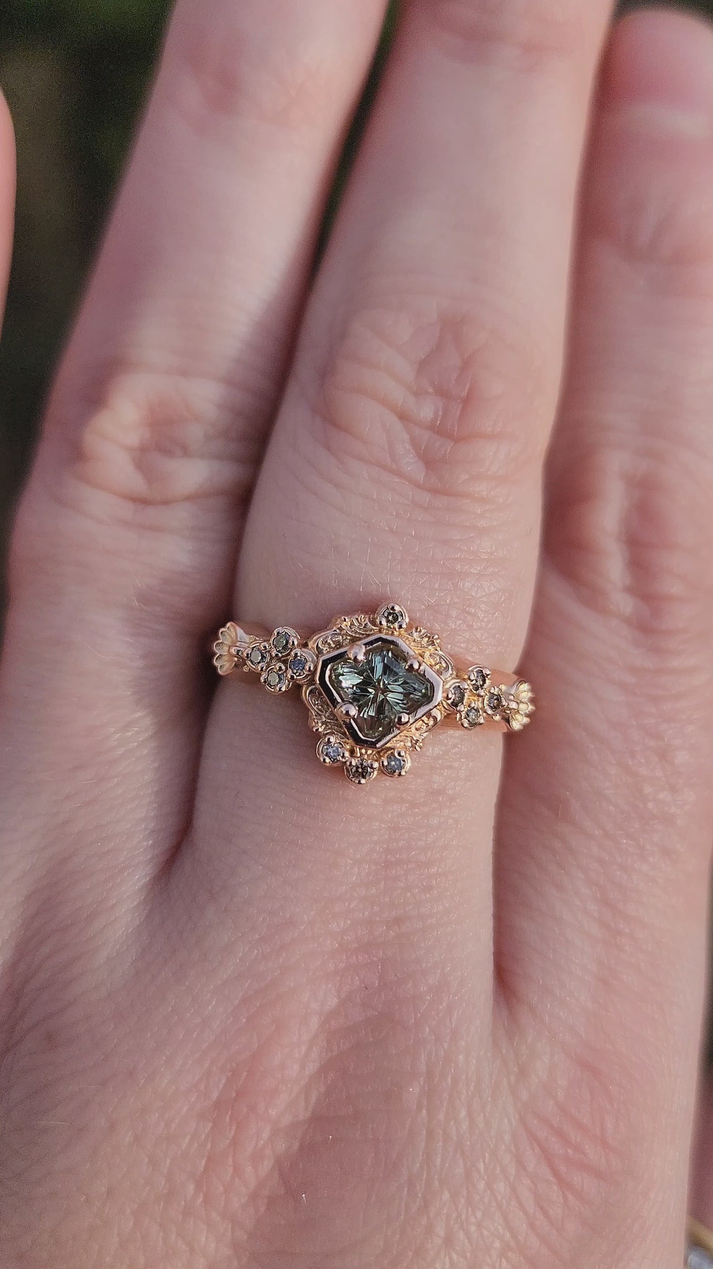 Load and play video in Gallery viewer, starbrite montana sapphire by john dyer in mermaid ring champagne diamonds 14k rose gold video
