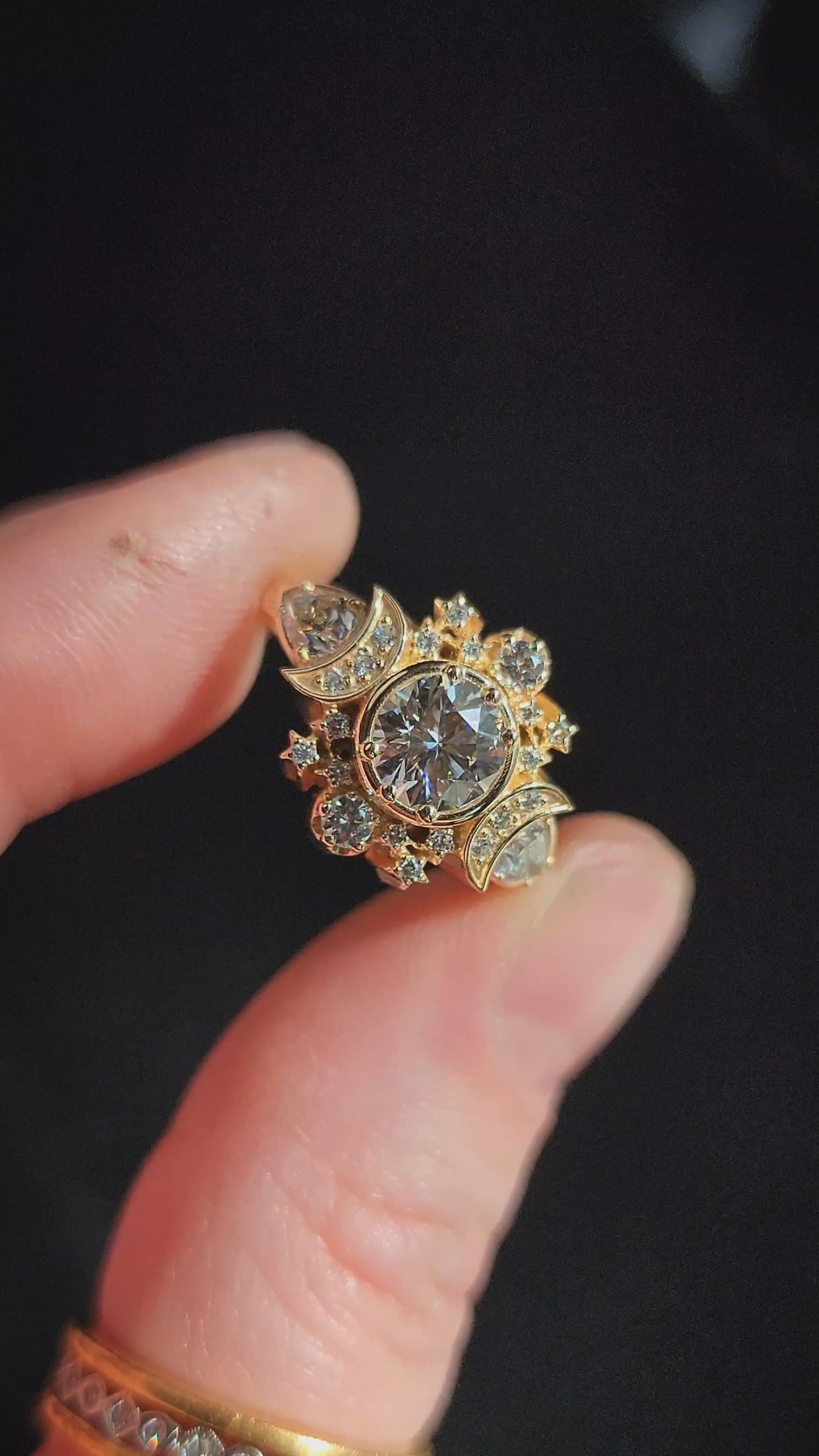 Load and play video in Gallery viewer, Ready to Ship Size 6-8 - Infinite Cosmos Engagement Ring with Natural Diamonds Celestial 14k Yellow Gold
