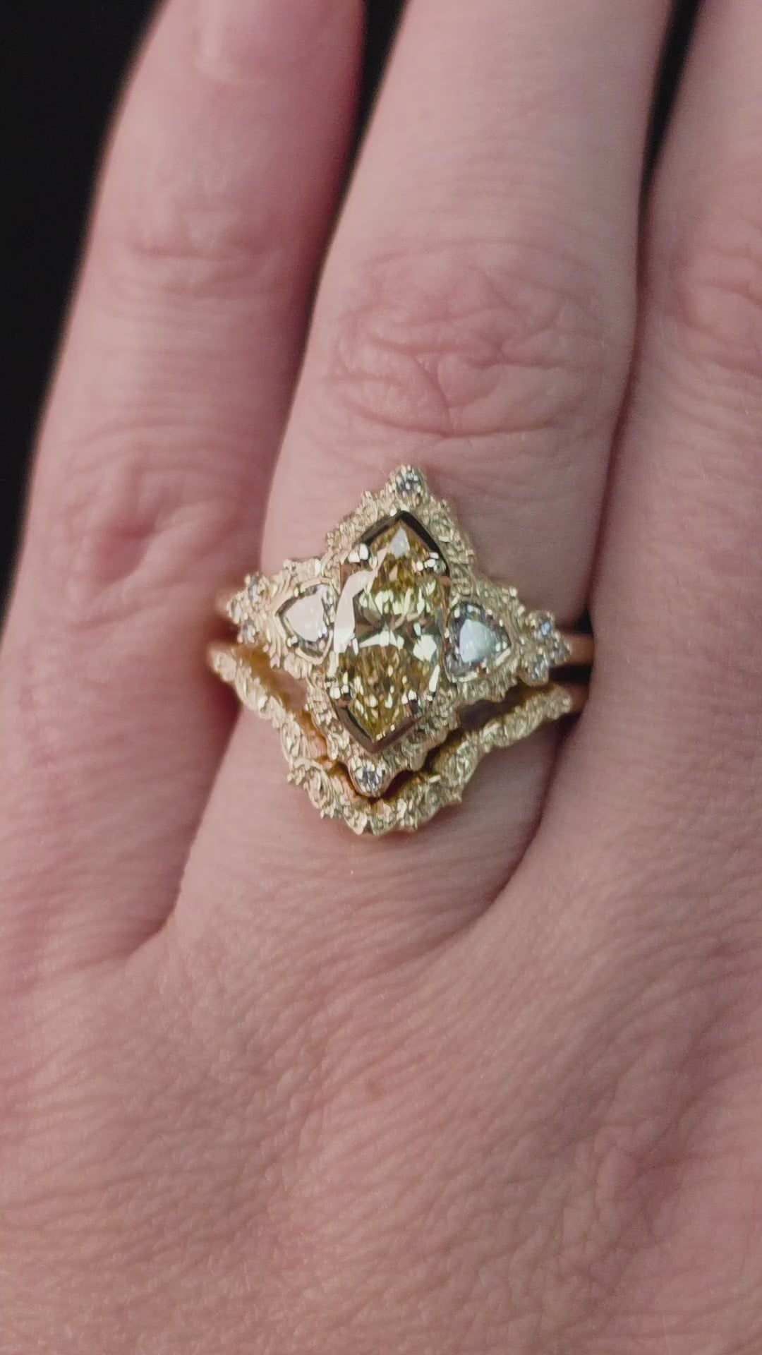 Load and play video in Gallery viewer, Ready to Ship Size 6 - 8 Delilah Set with Lab Yellow Diamond Marquise 14k Yellow Gold
