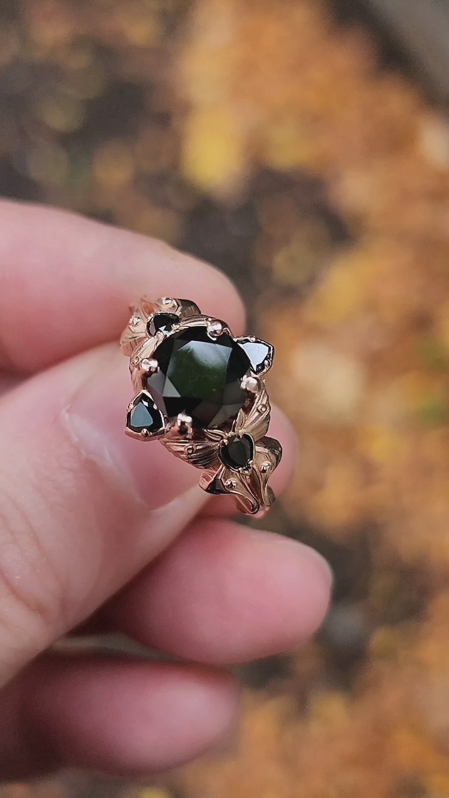 Load and play video in Gallery viewer, *Setting Only* Luna Moth Engagement Ring ALL BLACK Diamond Sides
