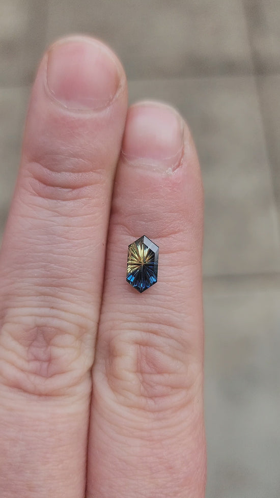 Load and play video in Gallery viewer, .73ct Natural Fantasy Parti Australian Sapphire Elongated Hexagon Duchess

