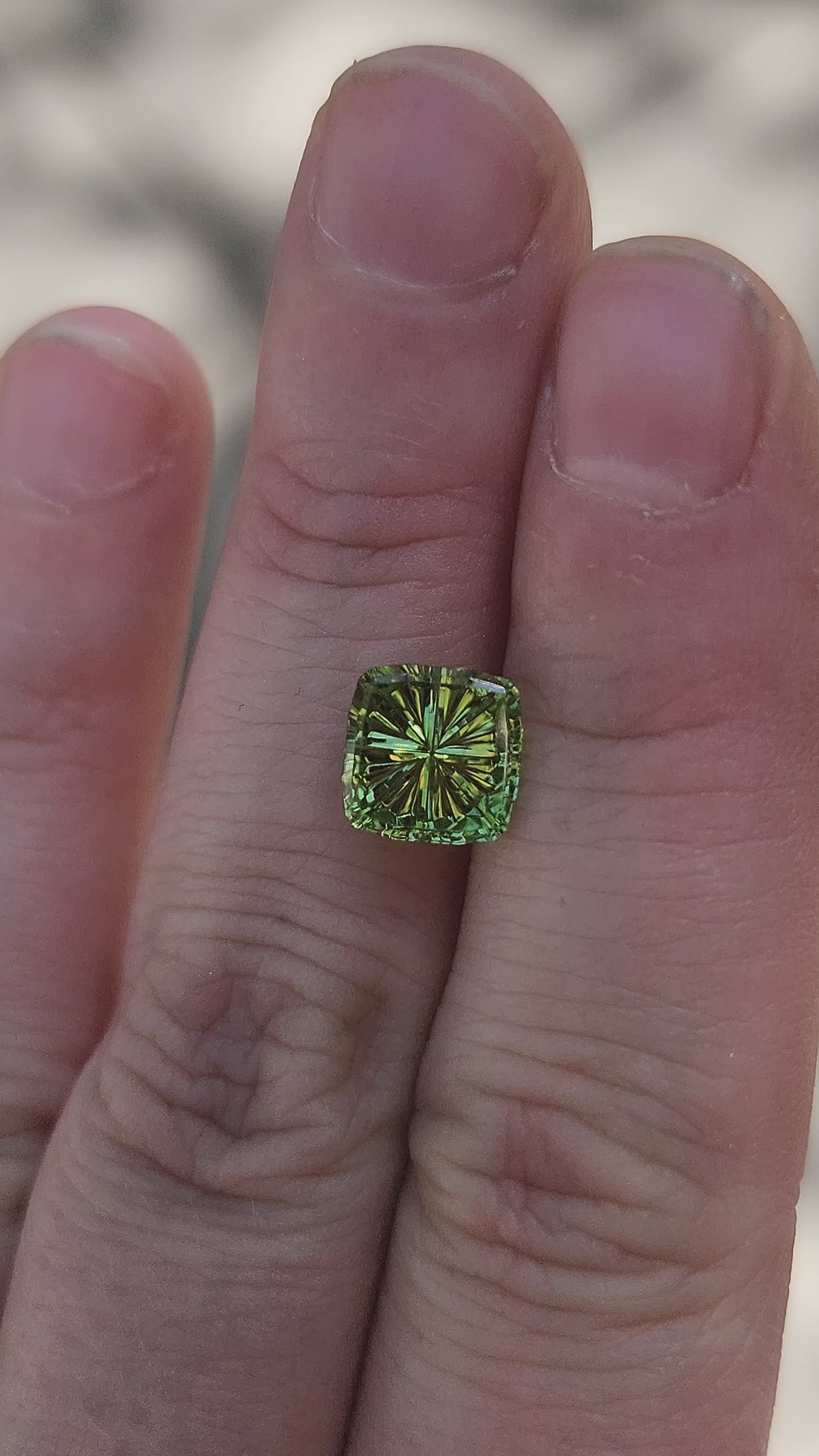 Load and play video in Gallery viewer, 2.18ct Natural Green Tourmaline Cushion - Starbrite cut by John Dyer
