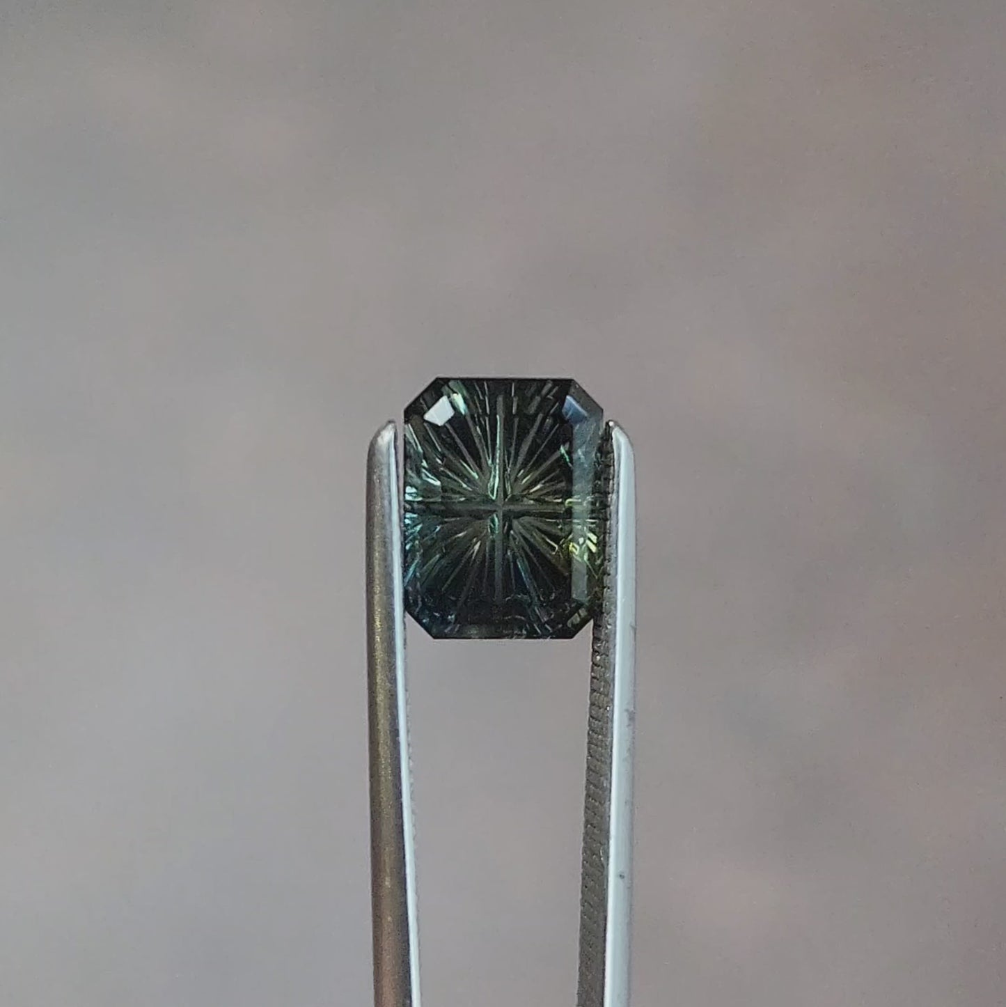 2.15ct Bi color Blue Green Sapphire Rectangle Fantasy Cut by Brett Kosnar