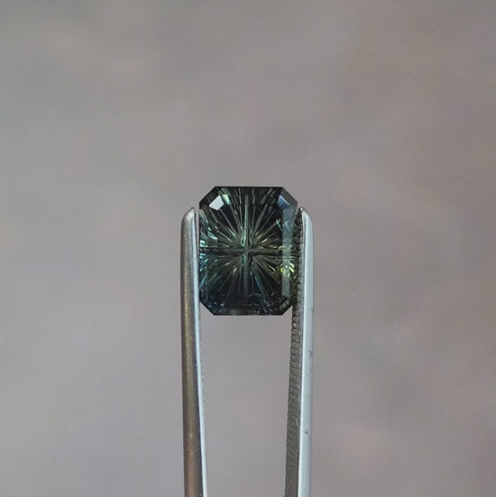 2.15ct Bi color Blue Green Sapphire Rectangle Fantasy Cut by Brett Kosnar