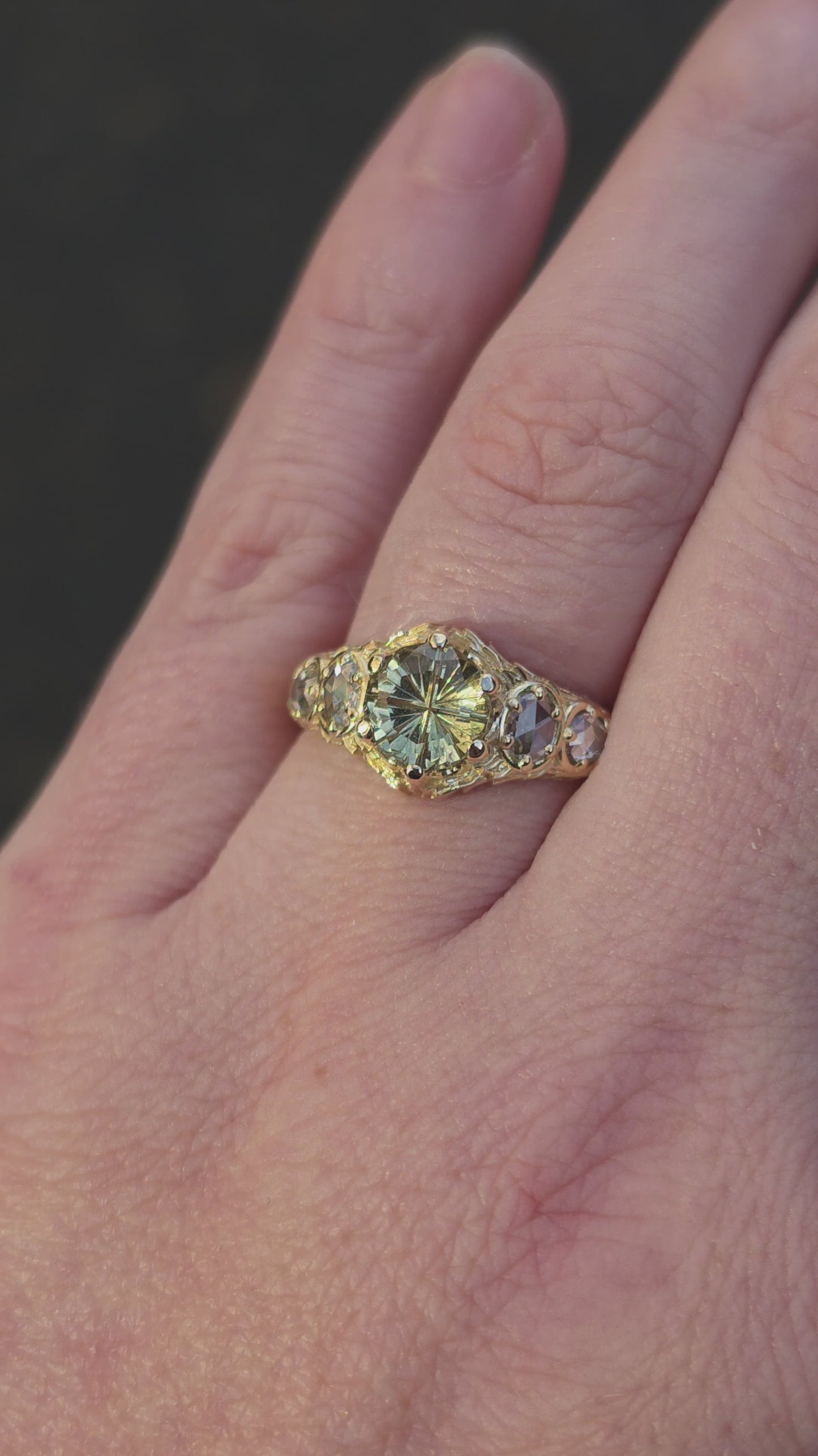 Load and play video in Gallery viewer, Ready to Ship Size 6-8 Bramble with 1.71 Fantasy Cut Yellow Sapphire by John Dyer
