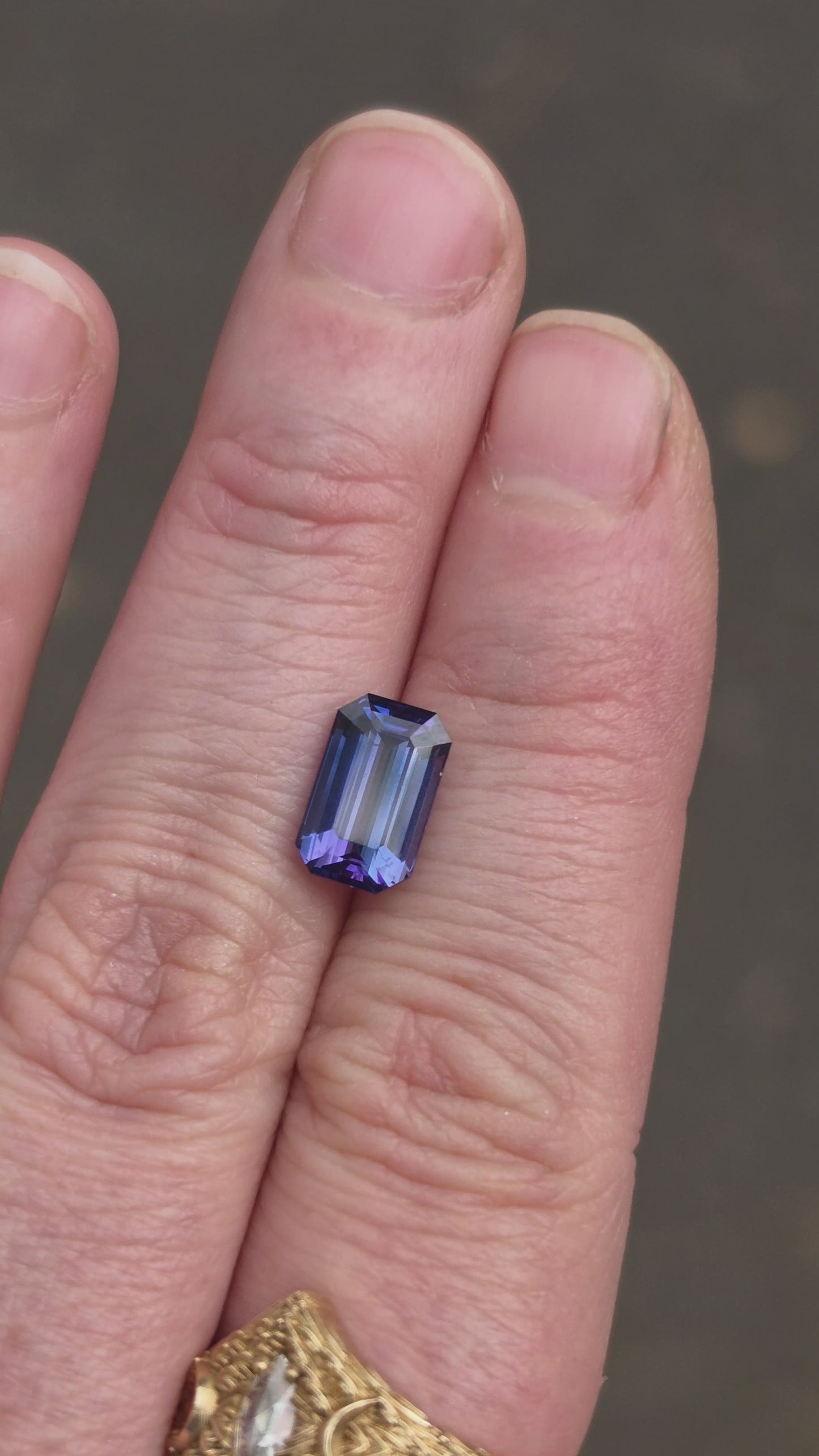 Load and play video in Gallery viewer, 3.08ct Natural Emerald Cut Parti Blue Purple Sapphire
