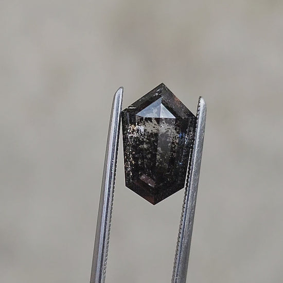 Load and play video in Gallery viewer, 2.85ct Rose Cut Natural Salt &amp;amp; Pepper Diamond Shield
