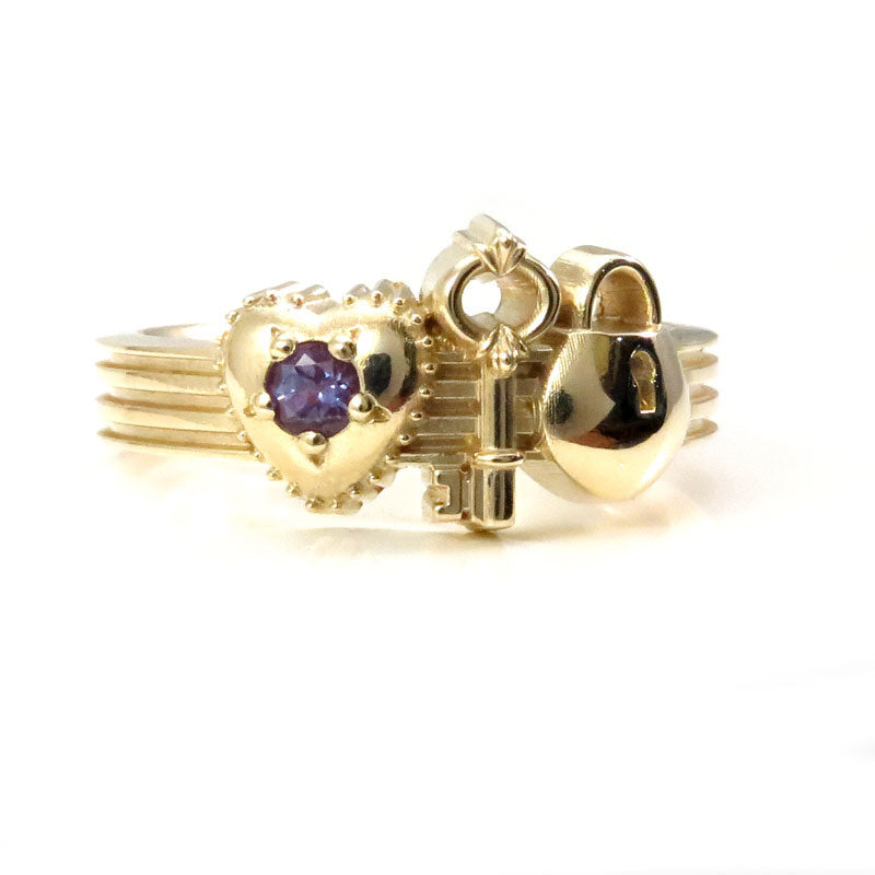 Ready to Ship Size 6-8 - Gold Lock and Key to My Heart Ring - Love Token Victorian Style Engagement Ring - 14k Yellow Gold