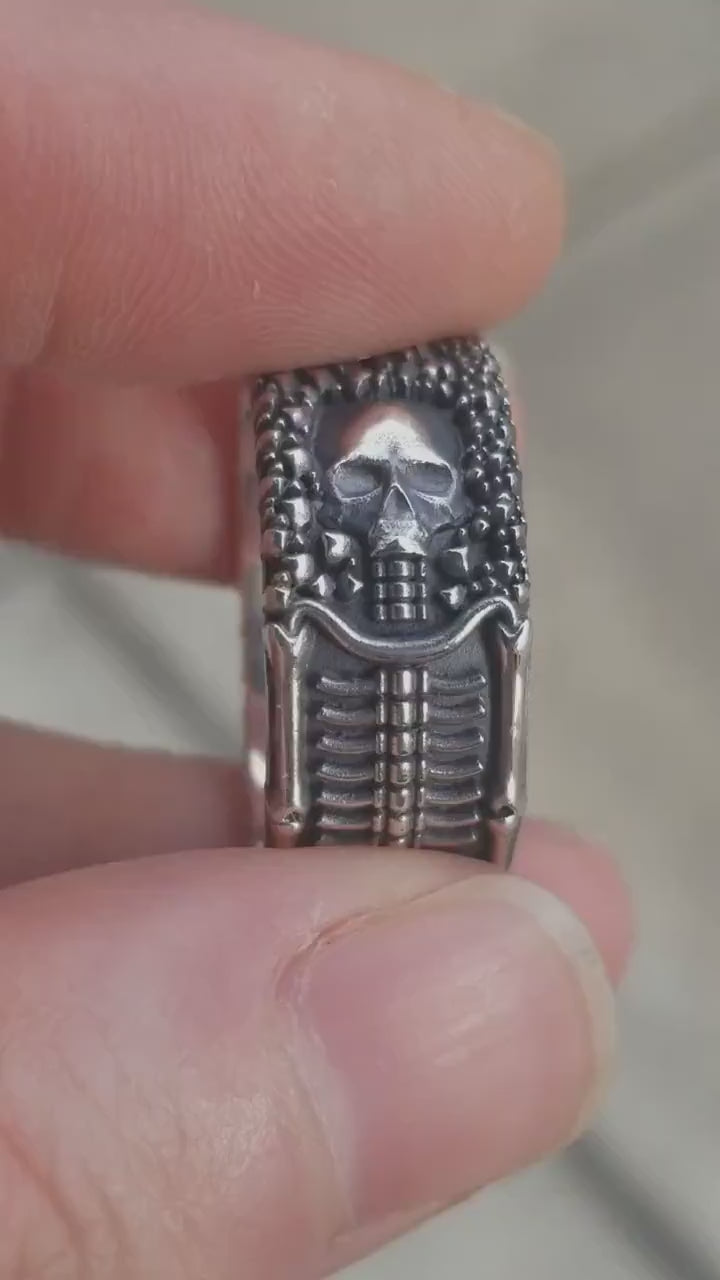 Load and play video in Gallery viewer, Till Death Do Us Part - Mens Skeleton Wedding Band - Meet me in the Afterlife
