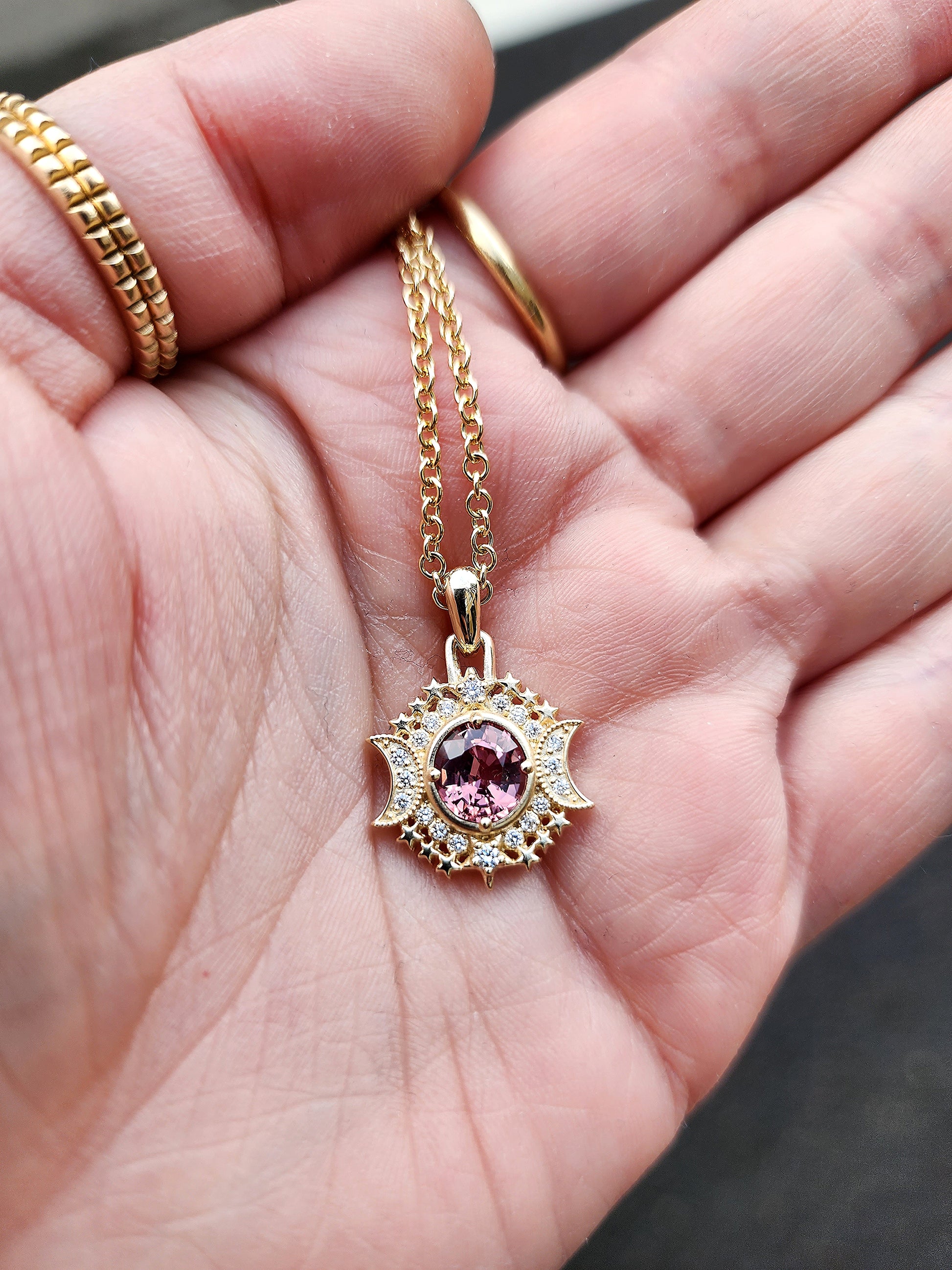 Ready to Ship - Serena Moon and Star Pendant with Pink Spinel