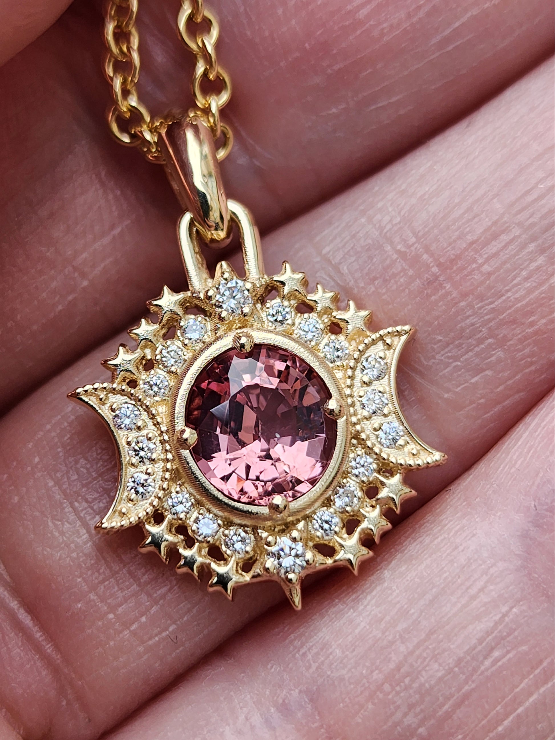 Ready to Ship - Serena Moon and Star Pendant with Pink Spinel