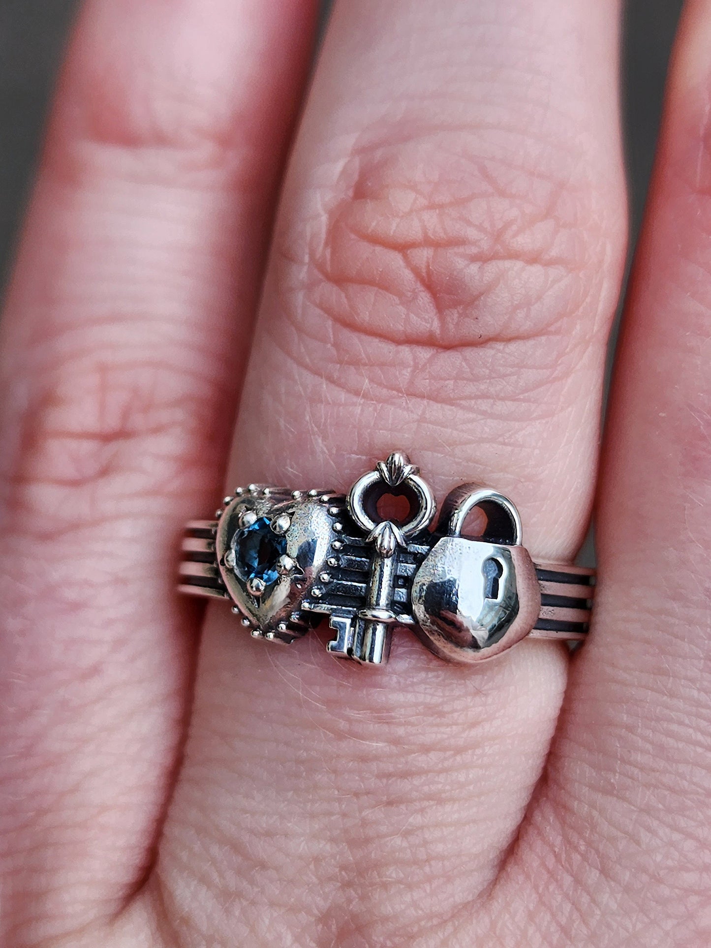 Ready to Ship Size 6-8 - Lock and Key to My Heart Ring - Love Token Victorian Style Engagement Ring - Sterling Silver