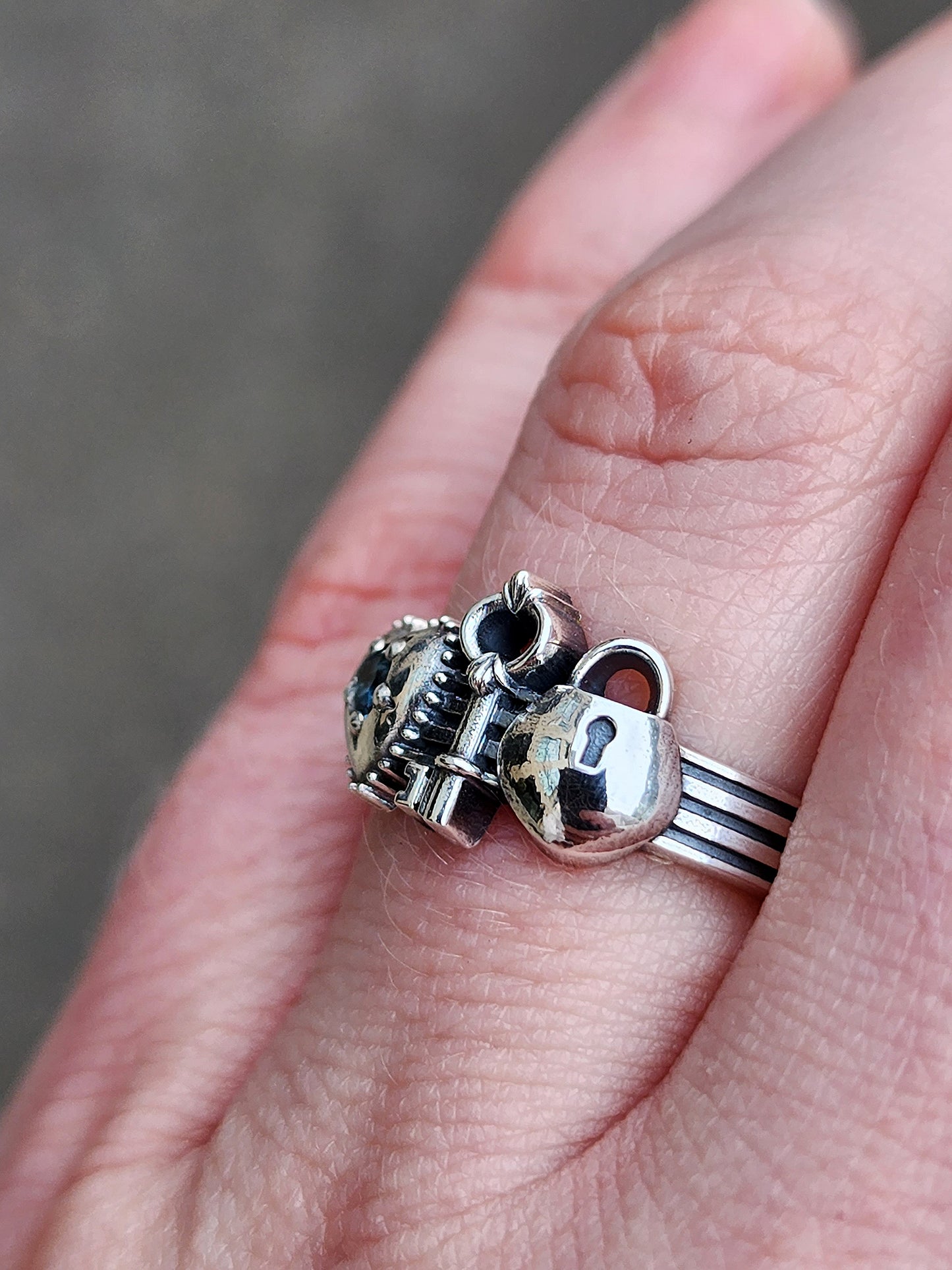 Lock and Key to My Heart Ring - Love Token Victorian Style Engagement Ring - Sterling Silver