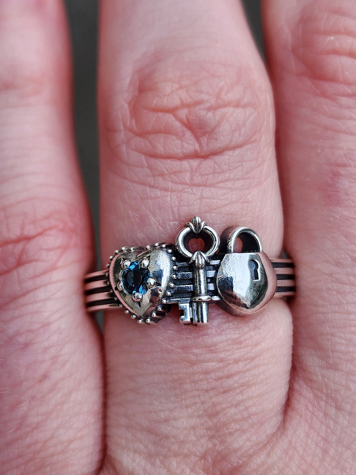 Load image into Gallery viewer, Ready to Ship Size 6-8 - Lock and Key to My Heart Ring - Love Token Victorian Style Engagement Ring - Sterling Silver
