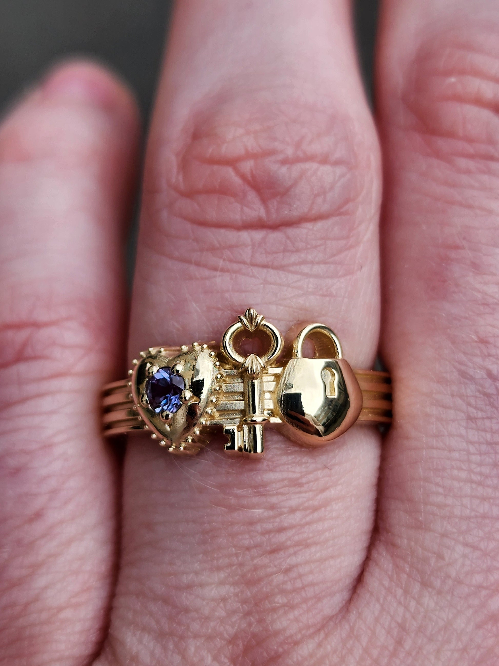 Ready to Ship Size 6-8 - Gold Lock and Key to My Heart Ring - Love