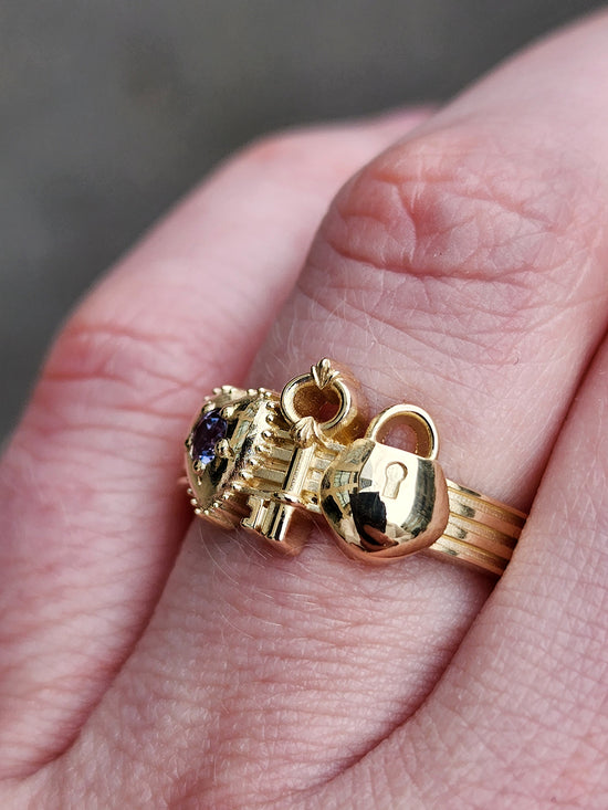 Gold Lock and Key to My Heart Ring - Love Token Victorian Style Engagement Ring - 14k Yellow Gold, 14k Rose Gold or 14k Palladium White Gold