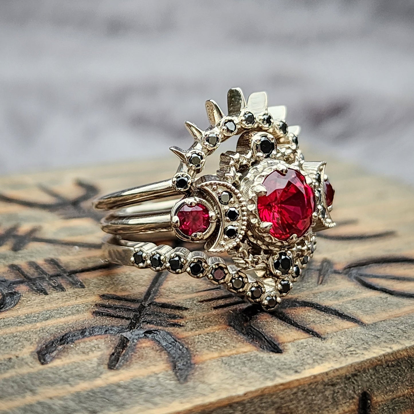 Ruby Moon Setting Blood Moon Black Diamond & Ruby Cosmos White Gold Moon Engagement Ring ...